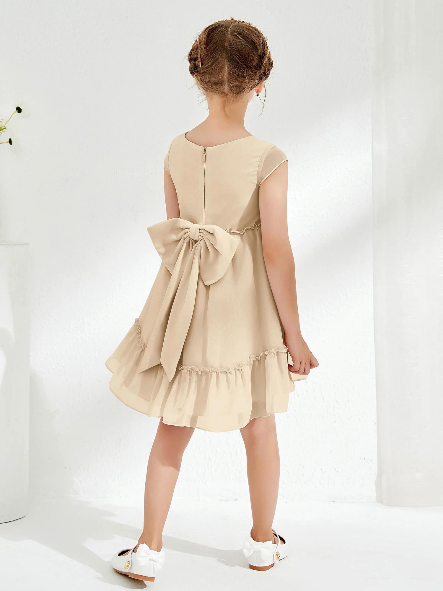 Scoop Chiffon Girl's Knee-Length Dress Champagne - Image 2
