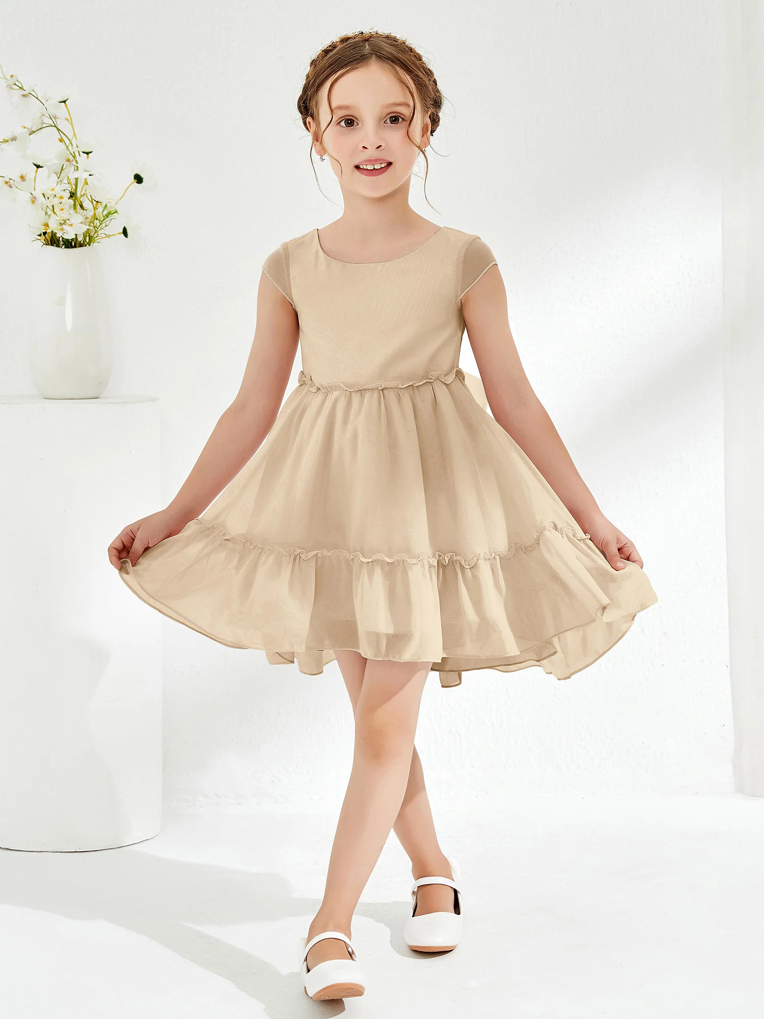 Scoop Chiffon Girl's Knee-Length Dress Champagne - Image 3