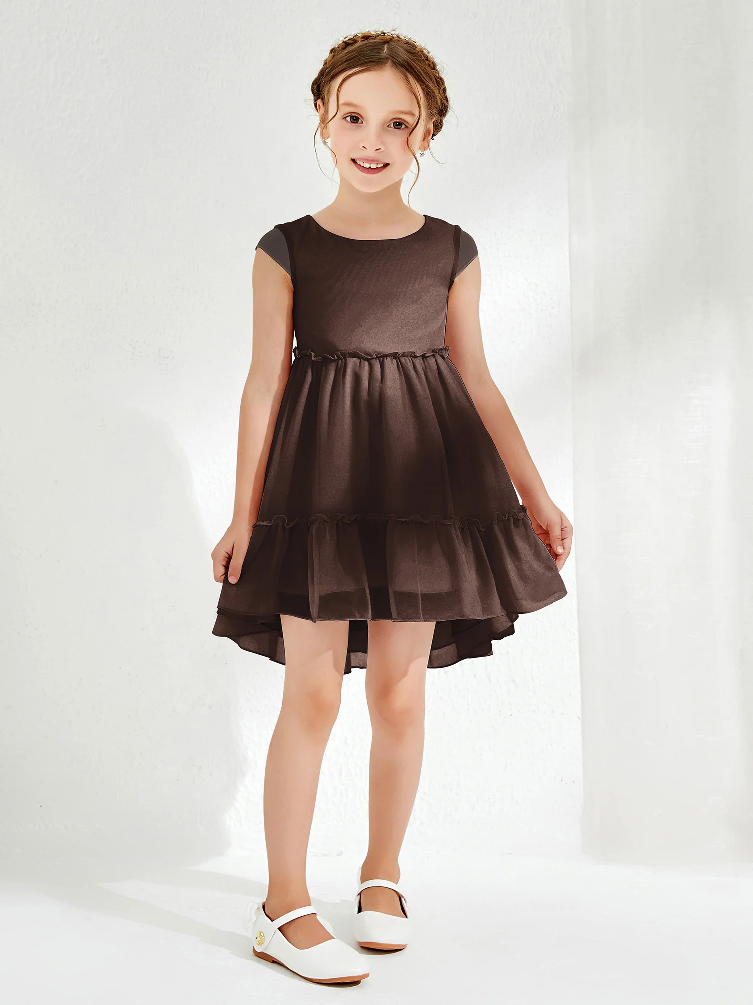 Scoop Chiffon Girl's Knee-Length Dress Chocolate