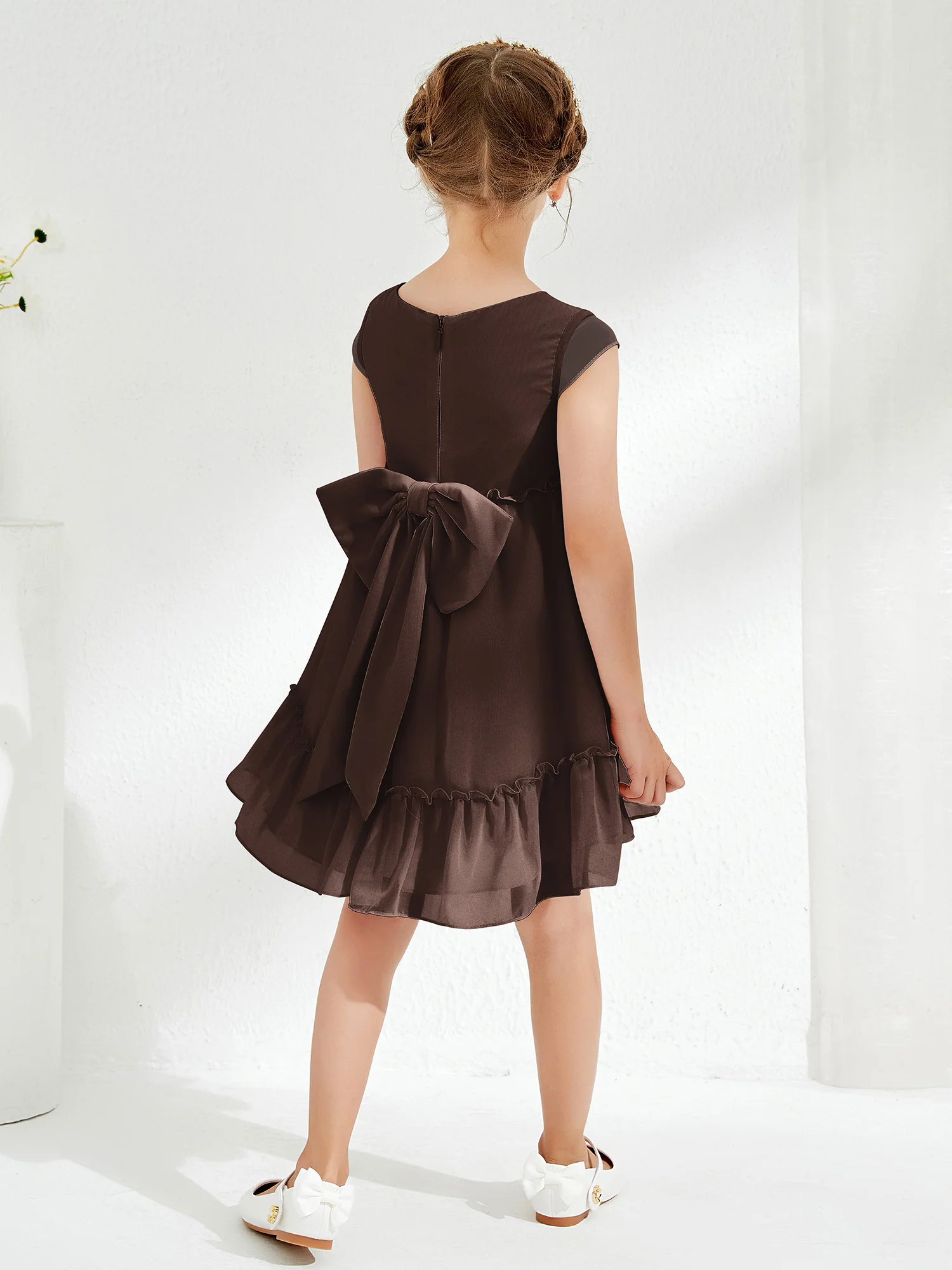 Scoop Chiffon Girl's Knee-Length Dress Chocolate - Image 2
