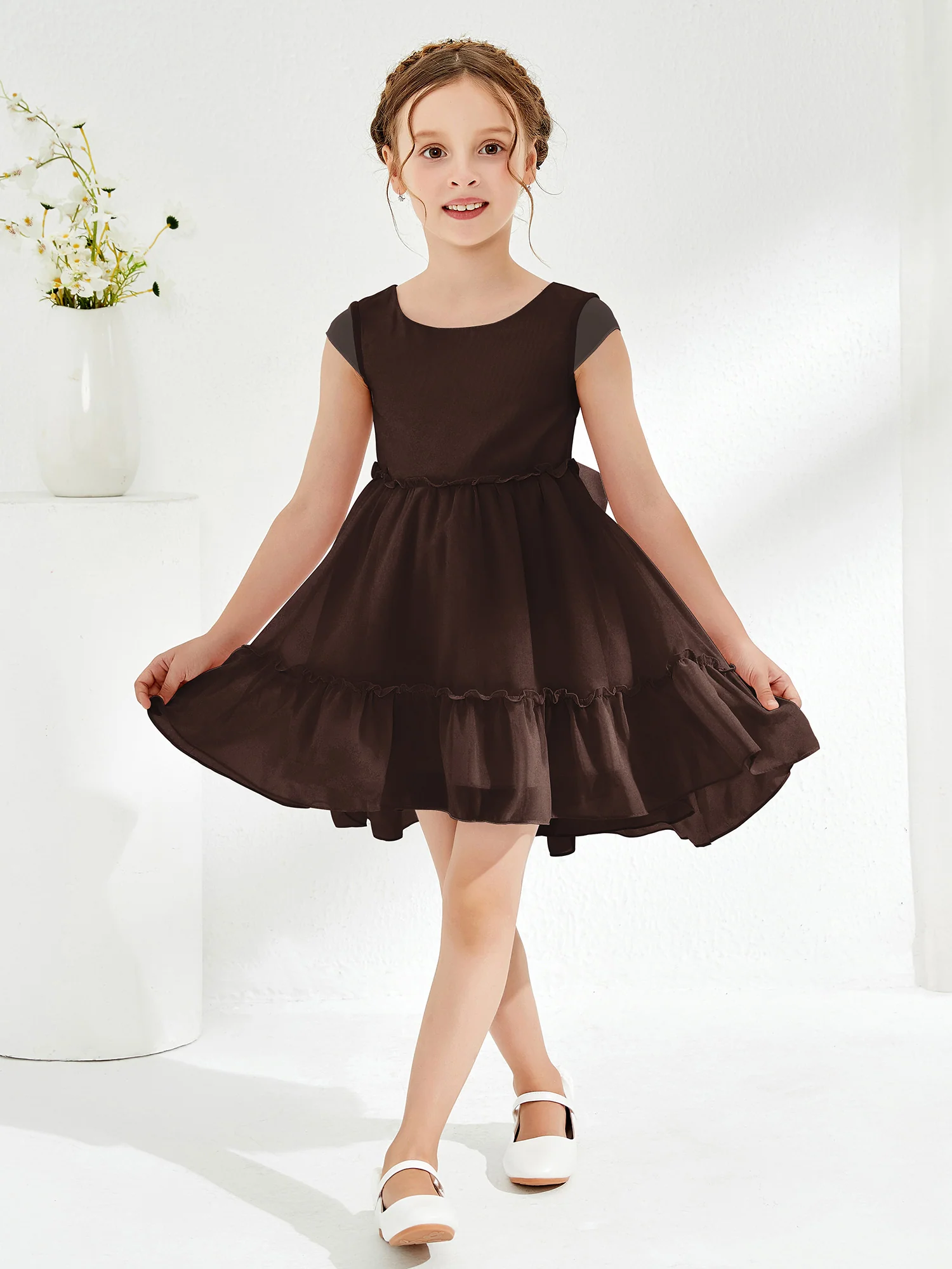 Scoop Chiffon Girl's Knee-Length Dress Chocolate - Image 3