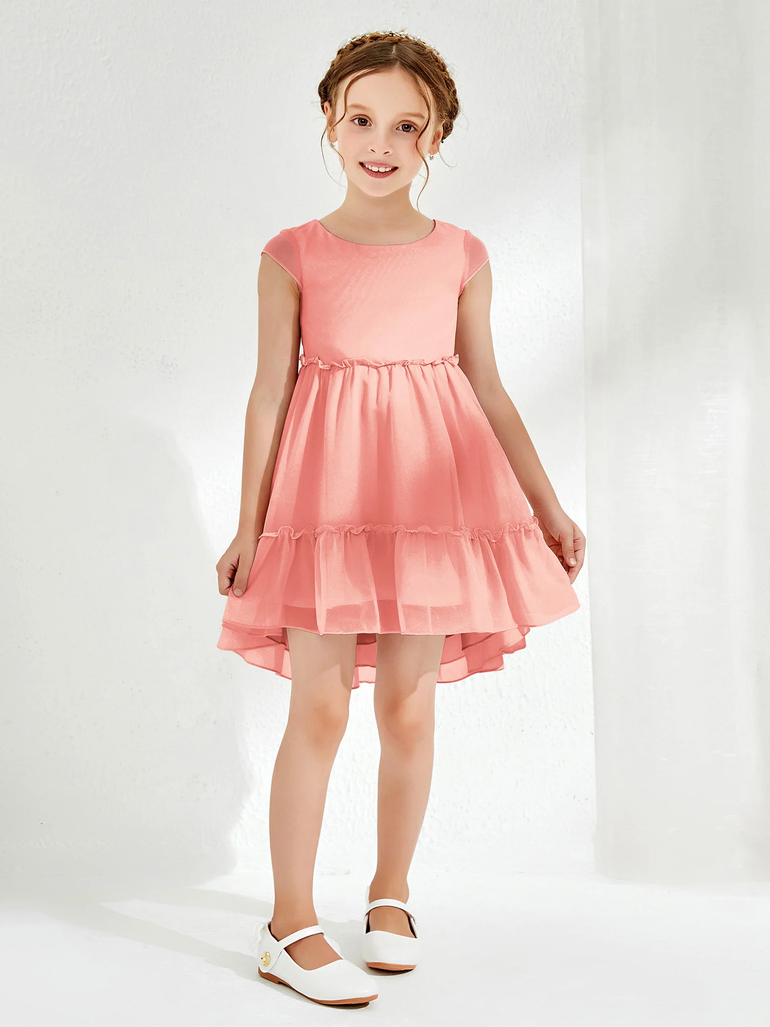 Scoop Chiffon Girl's Knee-Length Dress Coral