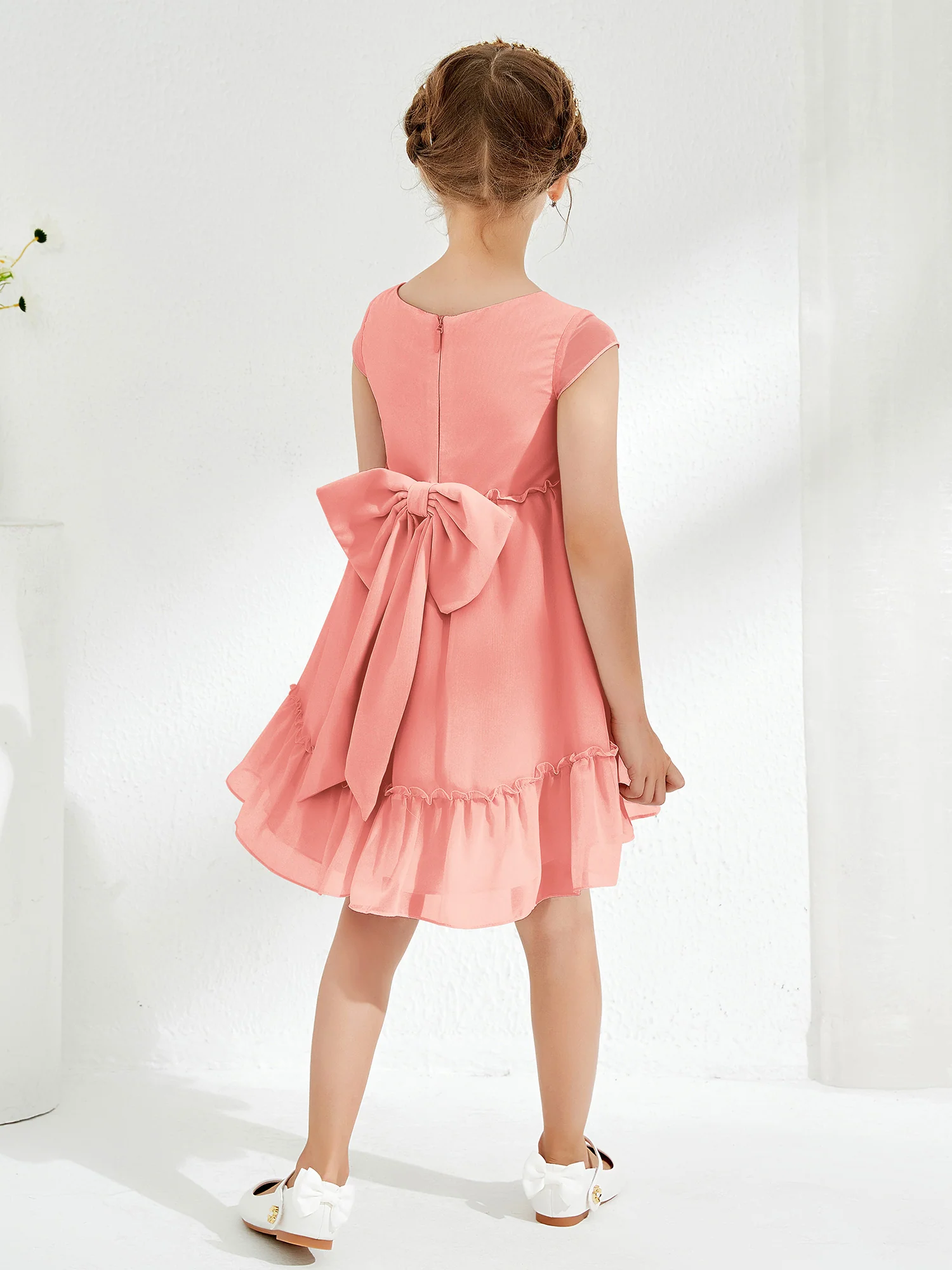 Scoop Chiffon Girl's Knee-Length Dress Coral - Image 2