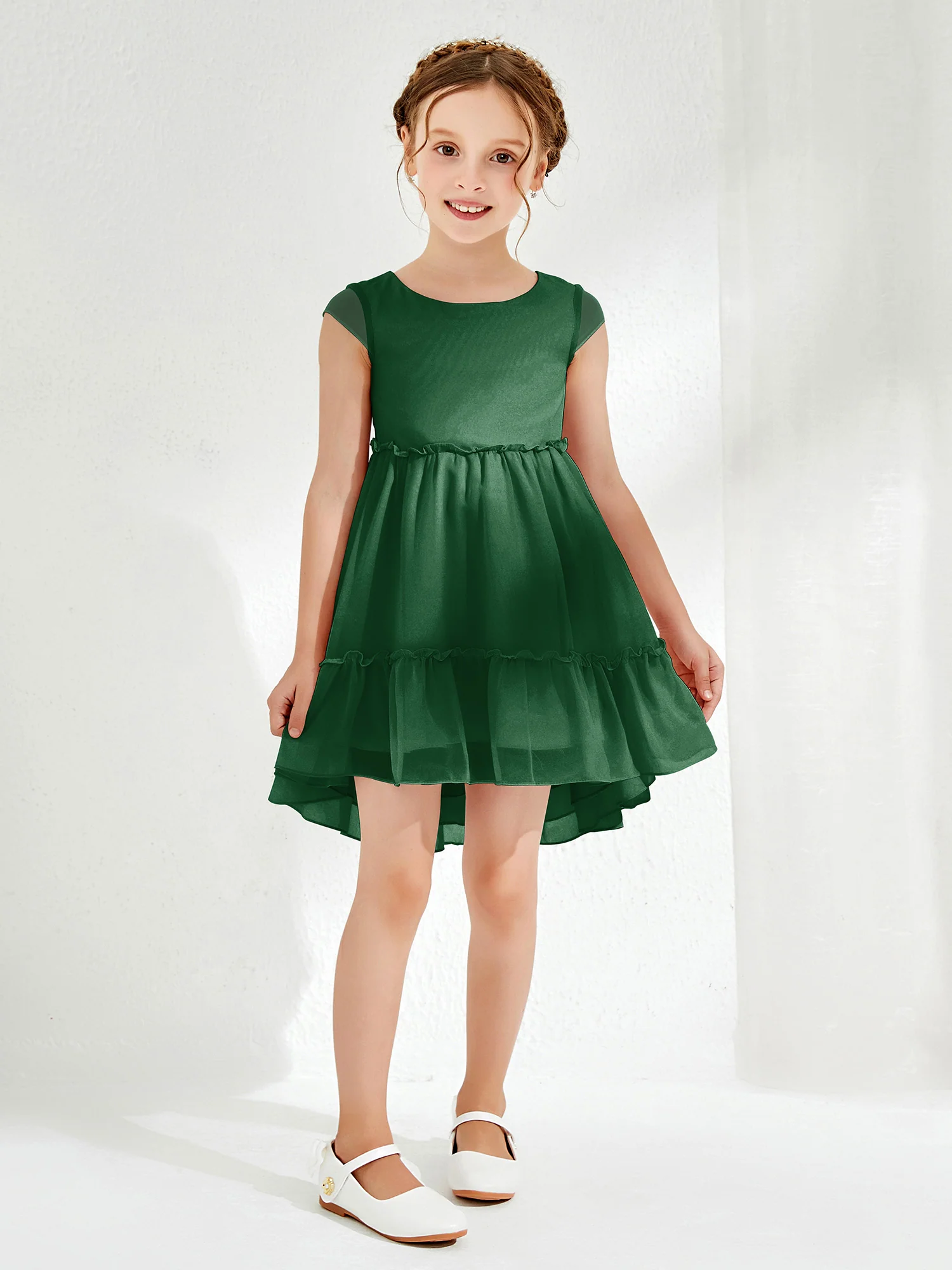 Scoop Chiffon Girl's Knee-Length Dress Dark Green