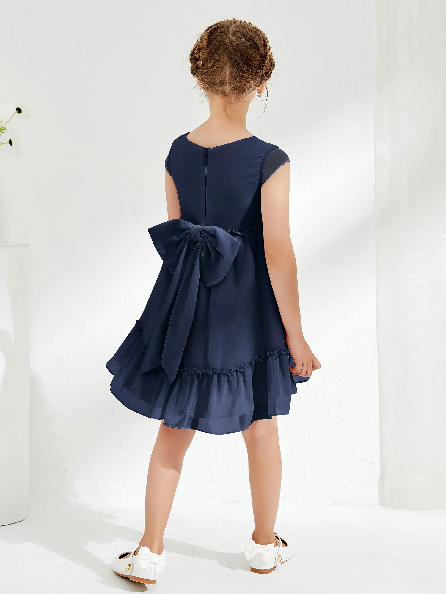 Scoop Chiffon Girl's Knee-Length Dress Dark Navy - Image 2