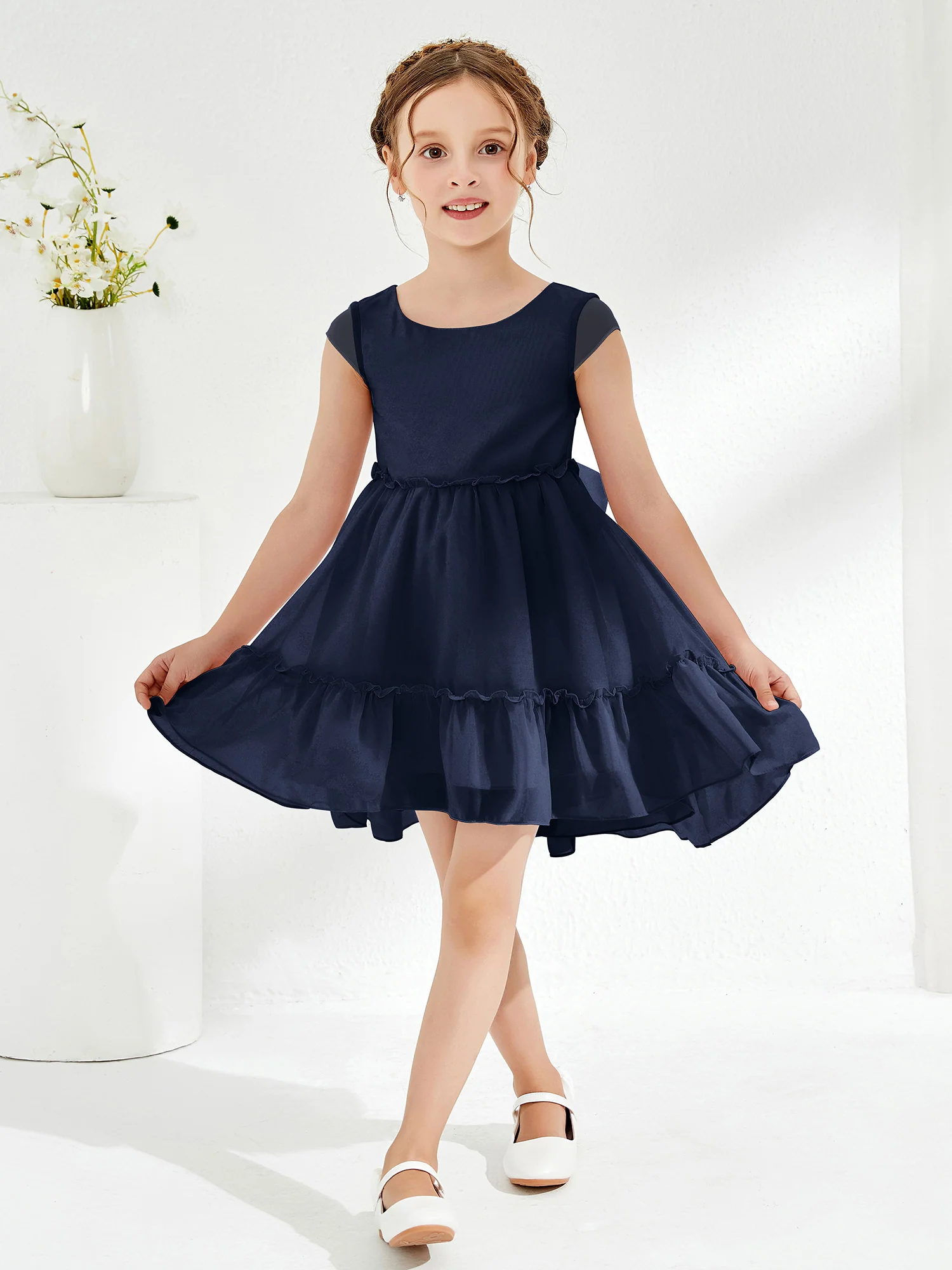Scoop Chiffon Girl's Knee-Length Dress Dark Navy - Image 3