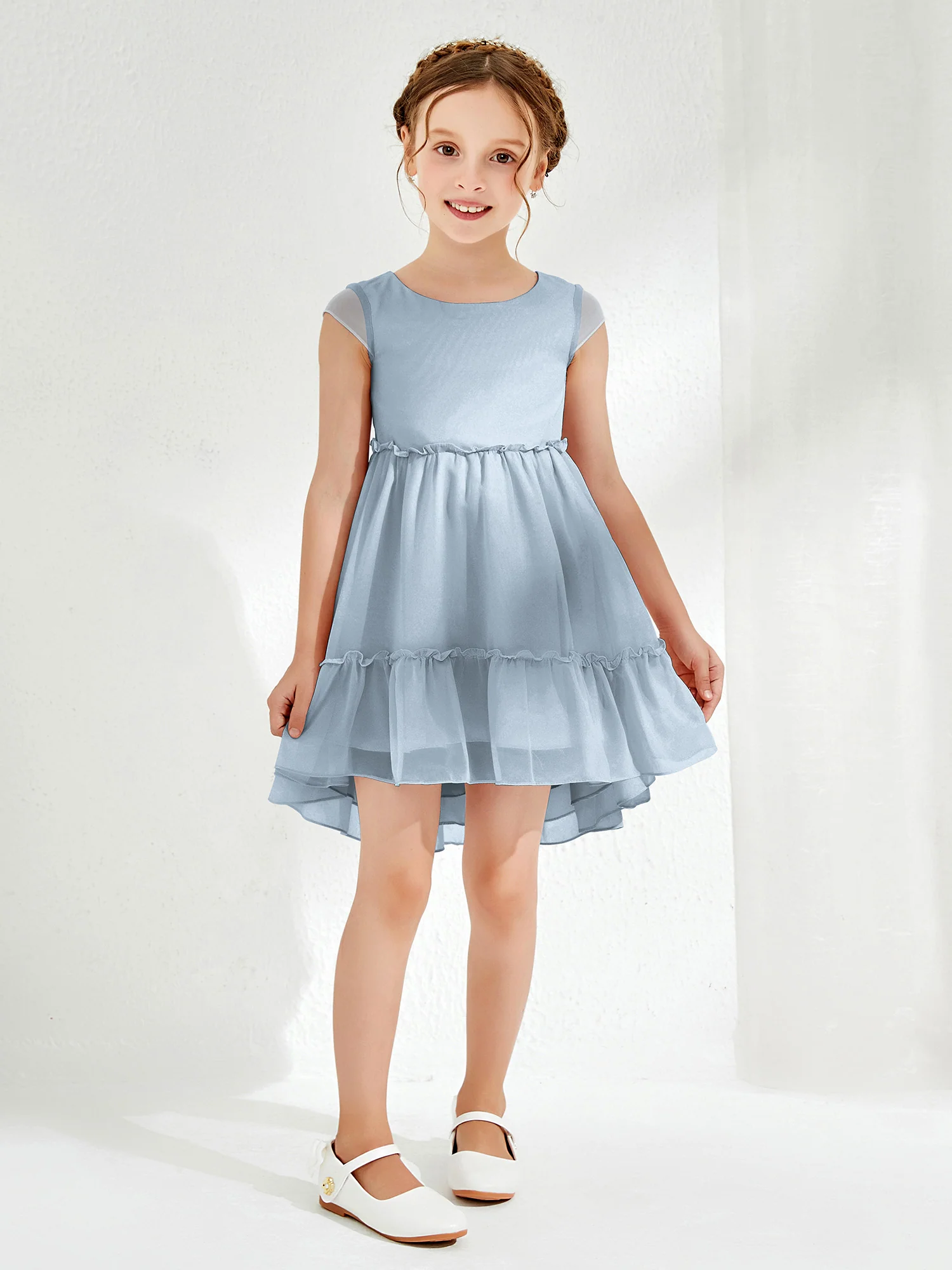 Scoop Chiffon Girl's Knee-Length Dress Dusty Blue