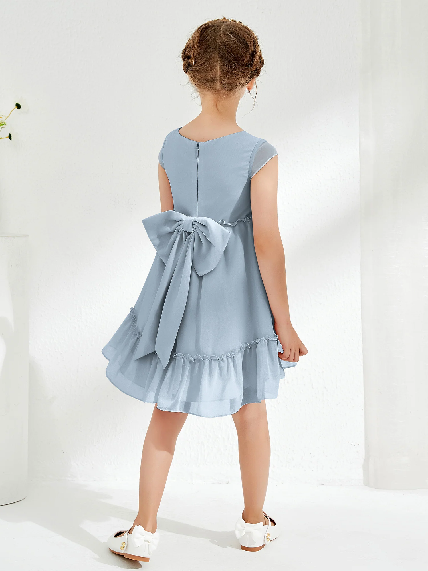 Scoop Chiffon Girl's Knee-Length Dress Dusty Blue - Image 2
