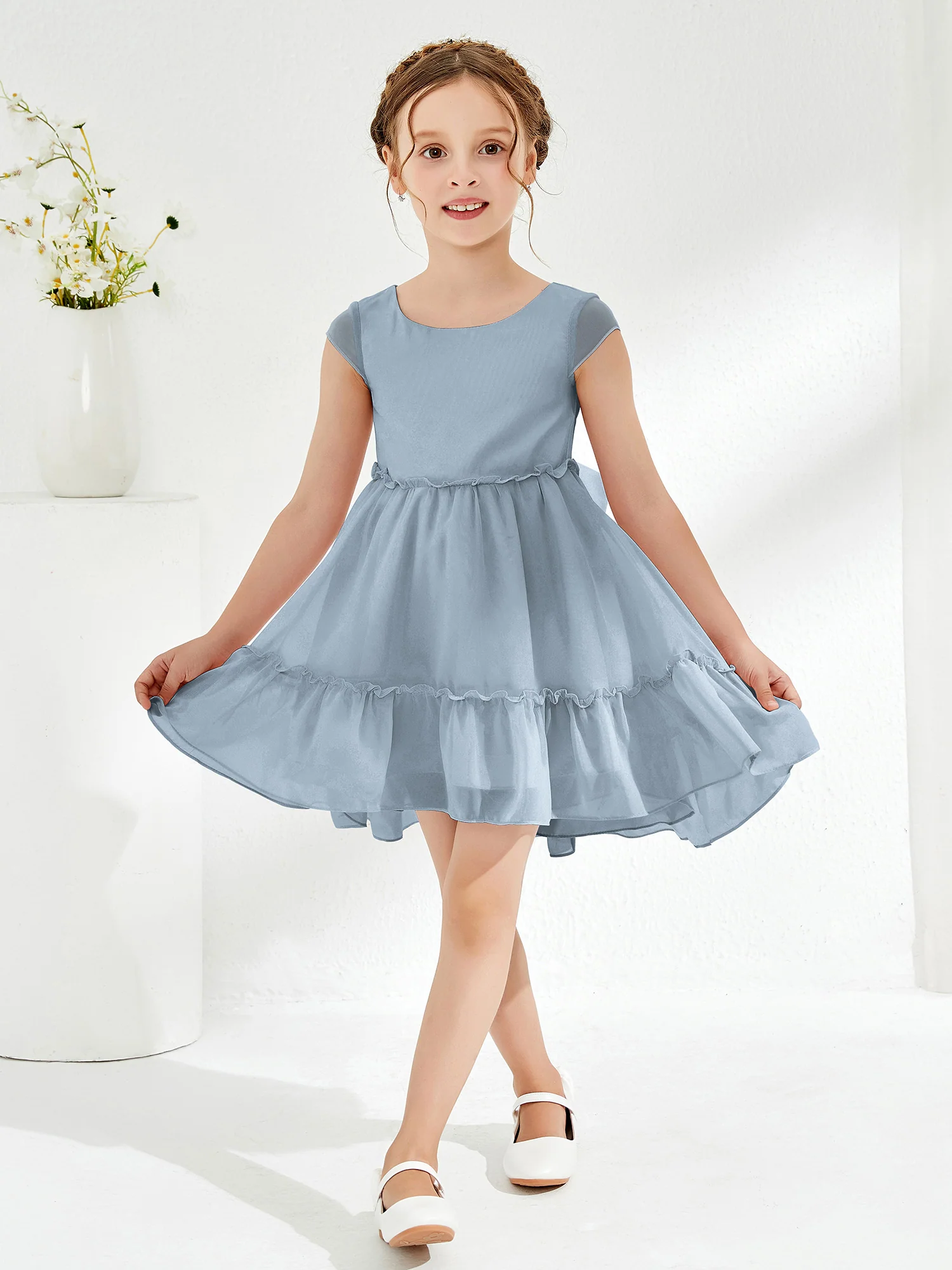 Scoop Chiffon Girl's Knee-Length Dress Dusty Blue - Image 3