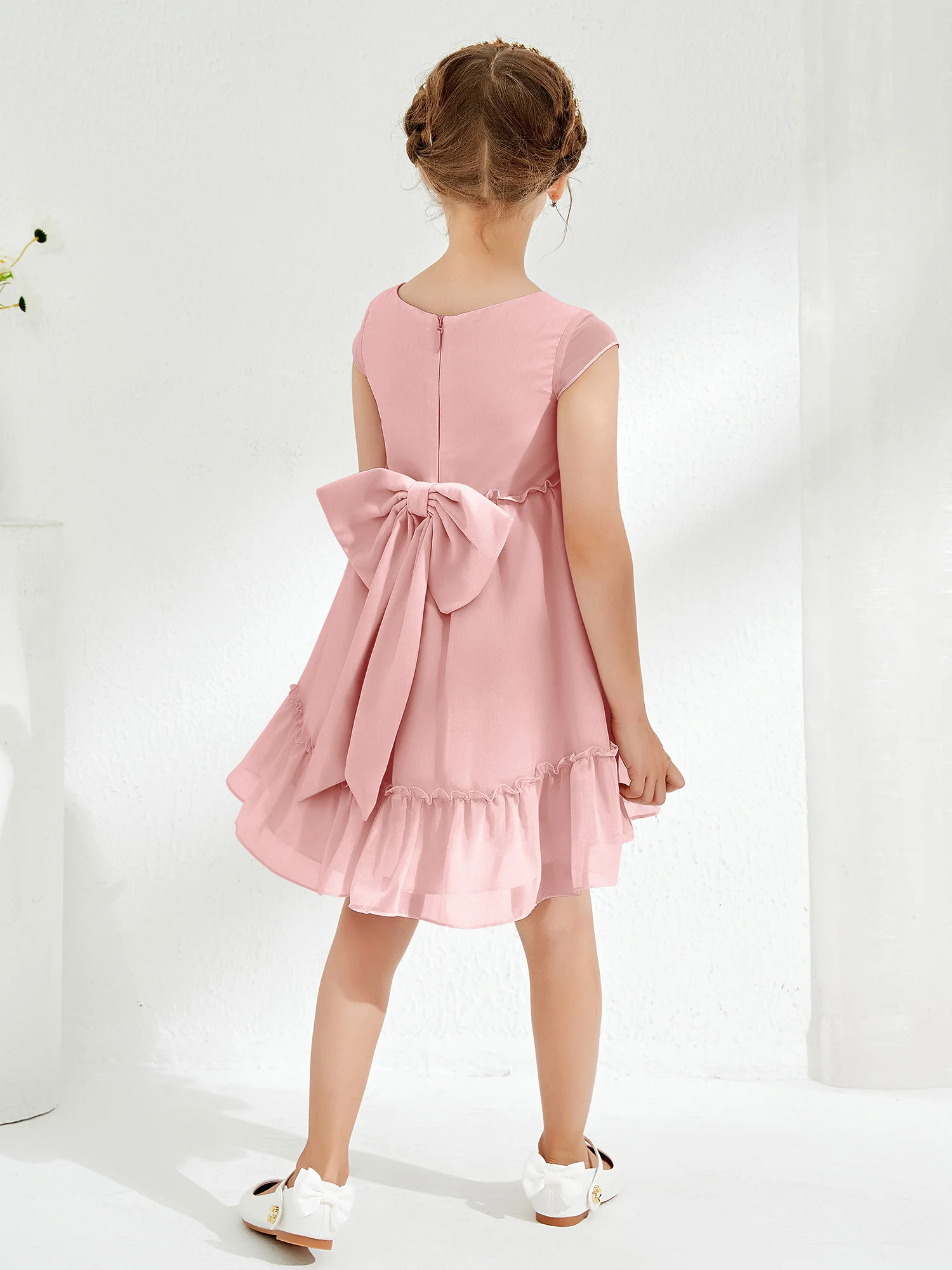 Scoop Chiffon Girl's Knee-Length Dress Dusty Rose - Image 2