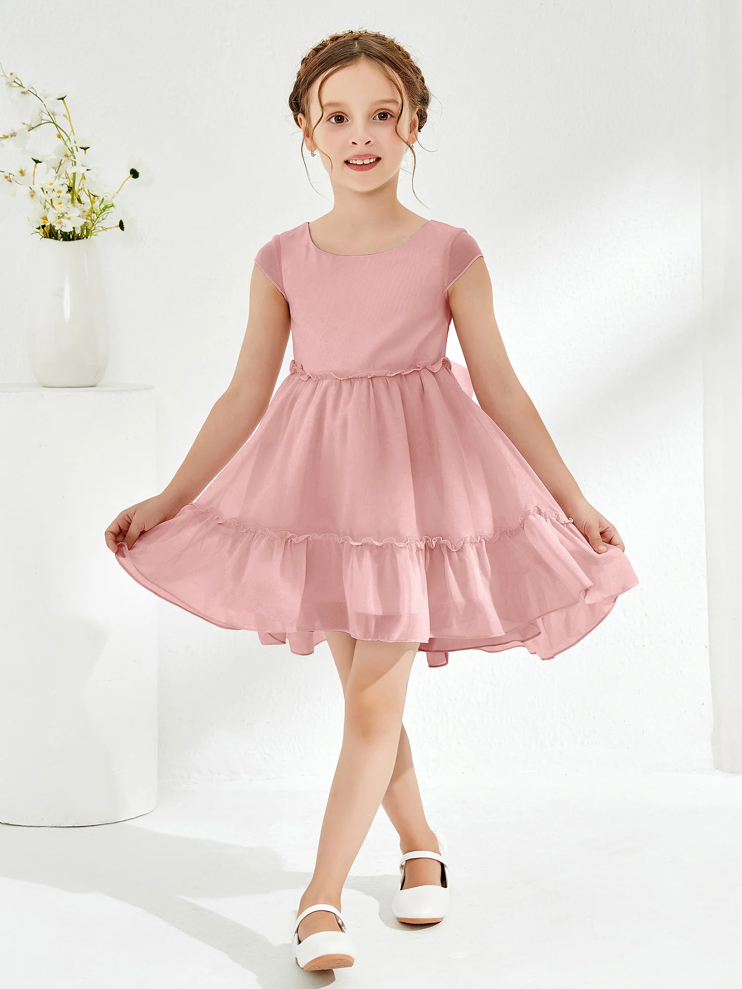 Scoop Chiffon Girl's Knee-Length Dress Dusty Rose - Image 3