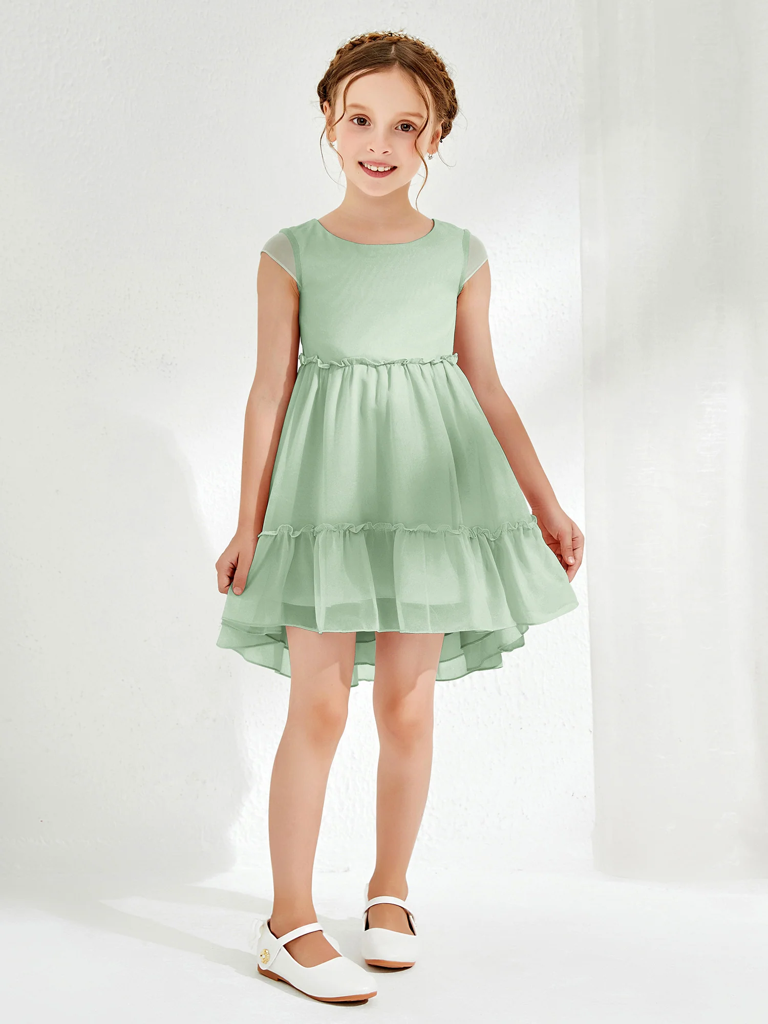 Scoop Chiffon Girl's Knee-Length Dress Dusty Sage