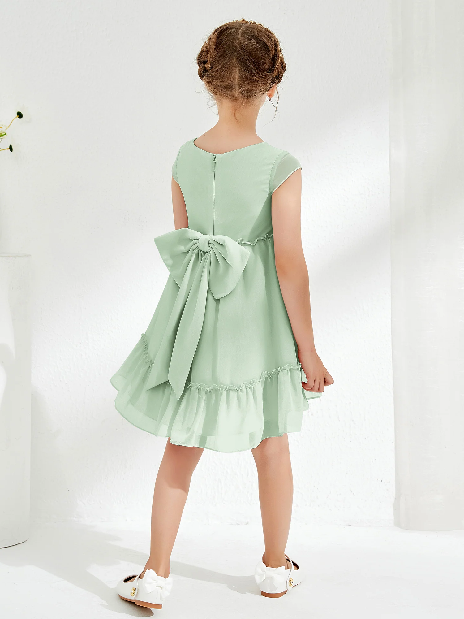 Scoop Chiffon Girl's Knee-Length Dress Dusty Sage - Image 2