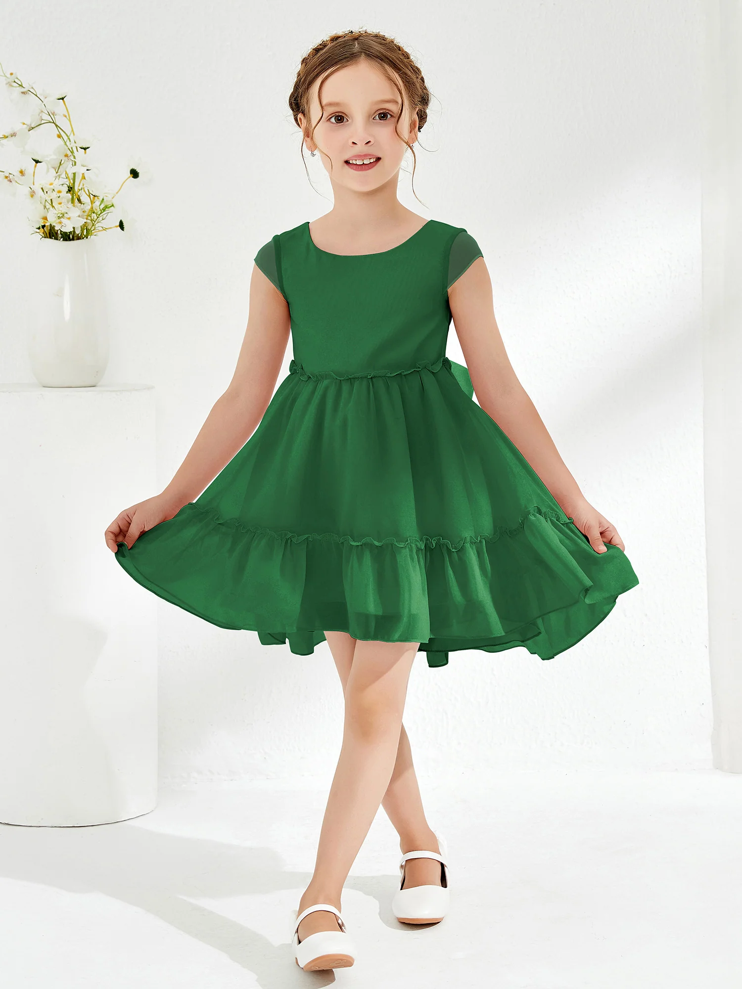 Scoop Chiffon Girl's Knee-Length Dress Emerald - Image 3