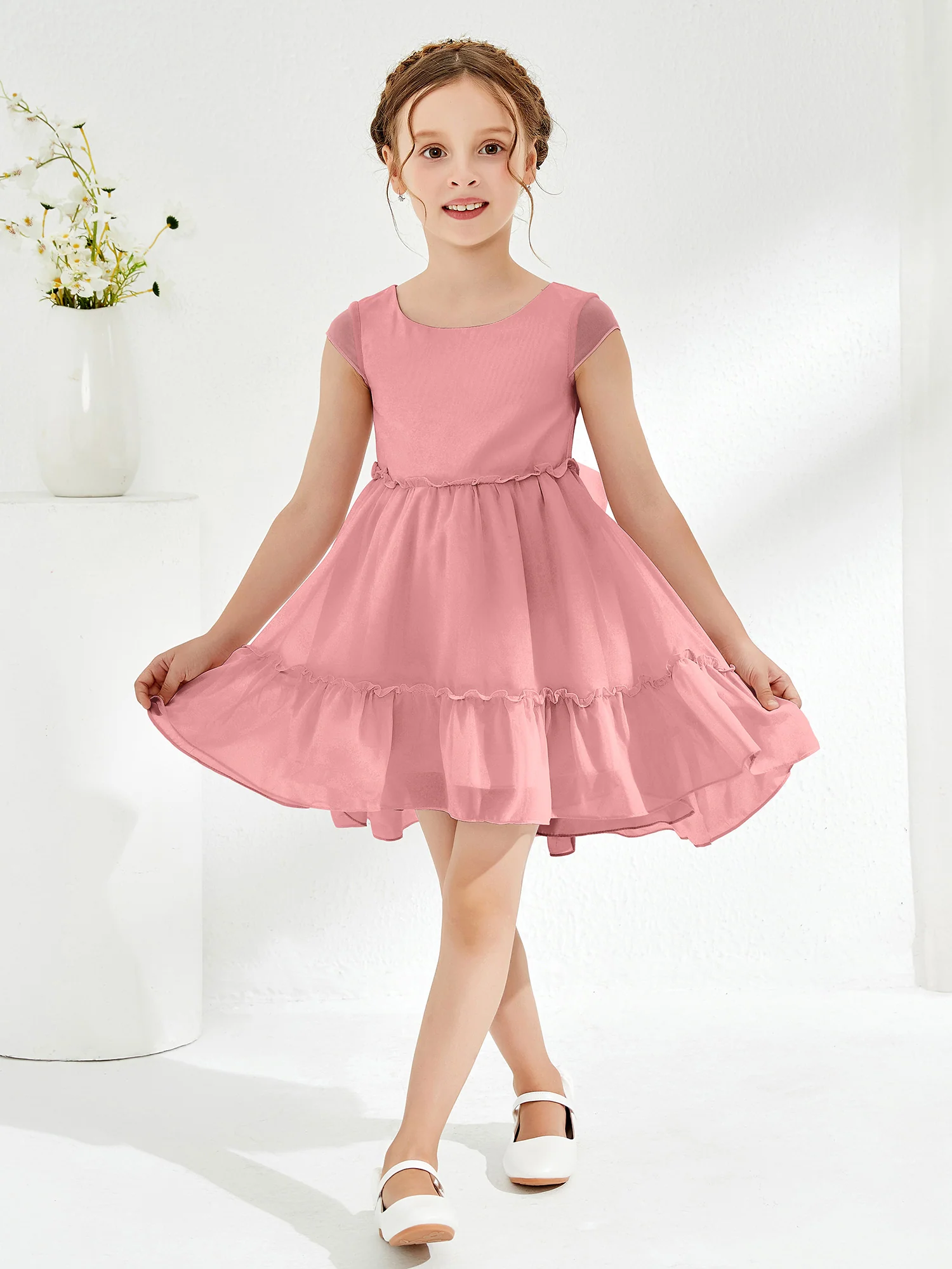 Scoop Chiffon Girl's Knee-Length Dress Flamingo - Image 3