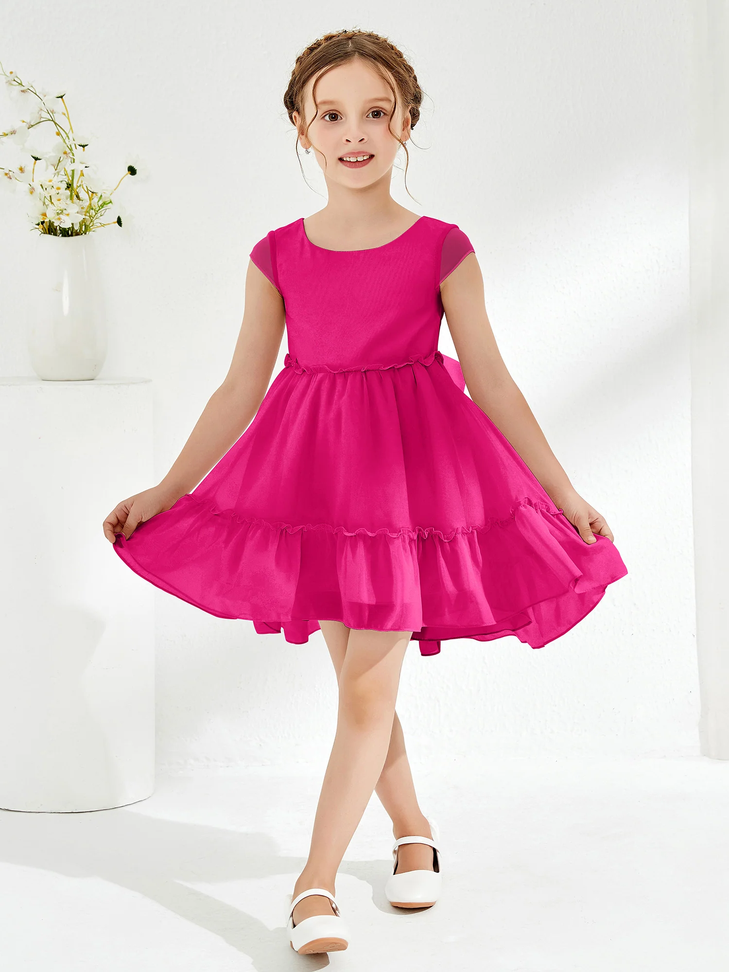 Scoop Chiffon Girl's Knee-Length Dress Fuchsia - Image 3