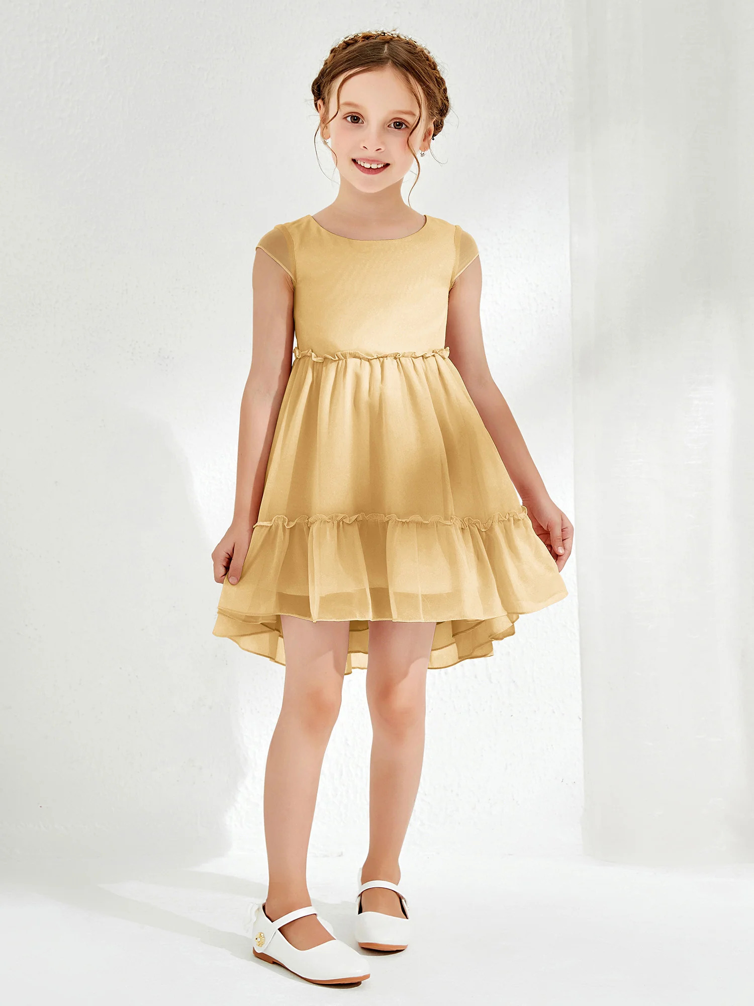 Scoop Chiffon Girl's Knee-Length Dress Gold