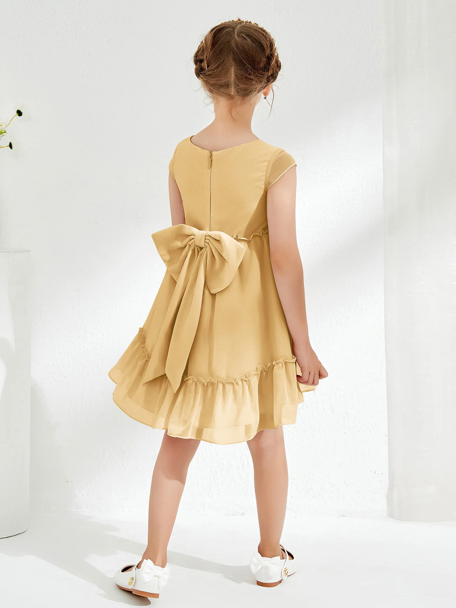 Scoop Chiffon Girl's Knee-Length Dress Gold - Image 2