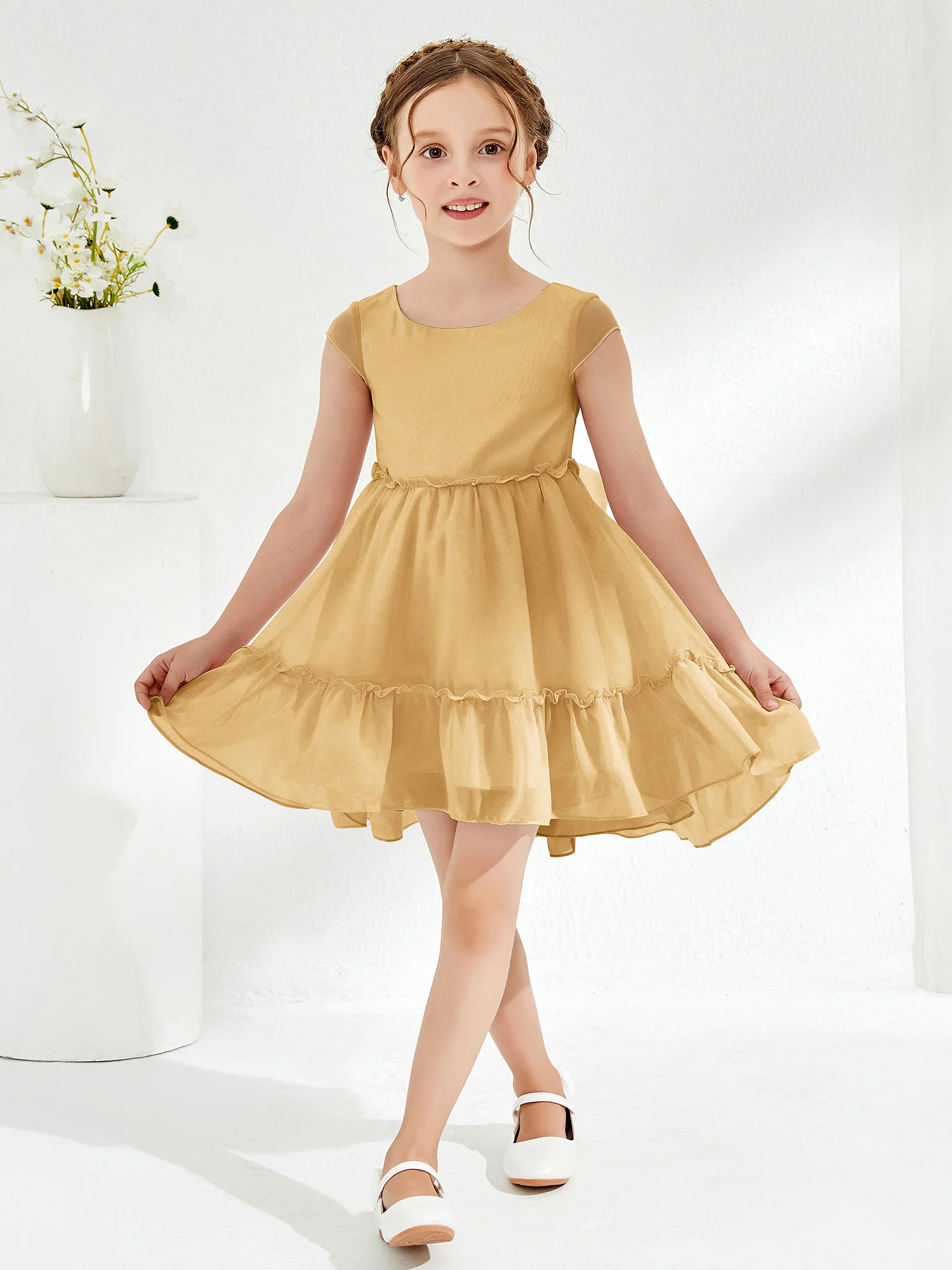 Scoop Chiffon Girl's Knee-Length Dress Gold - Image 3