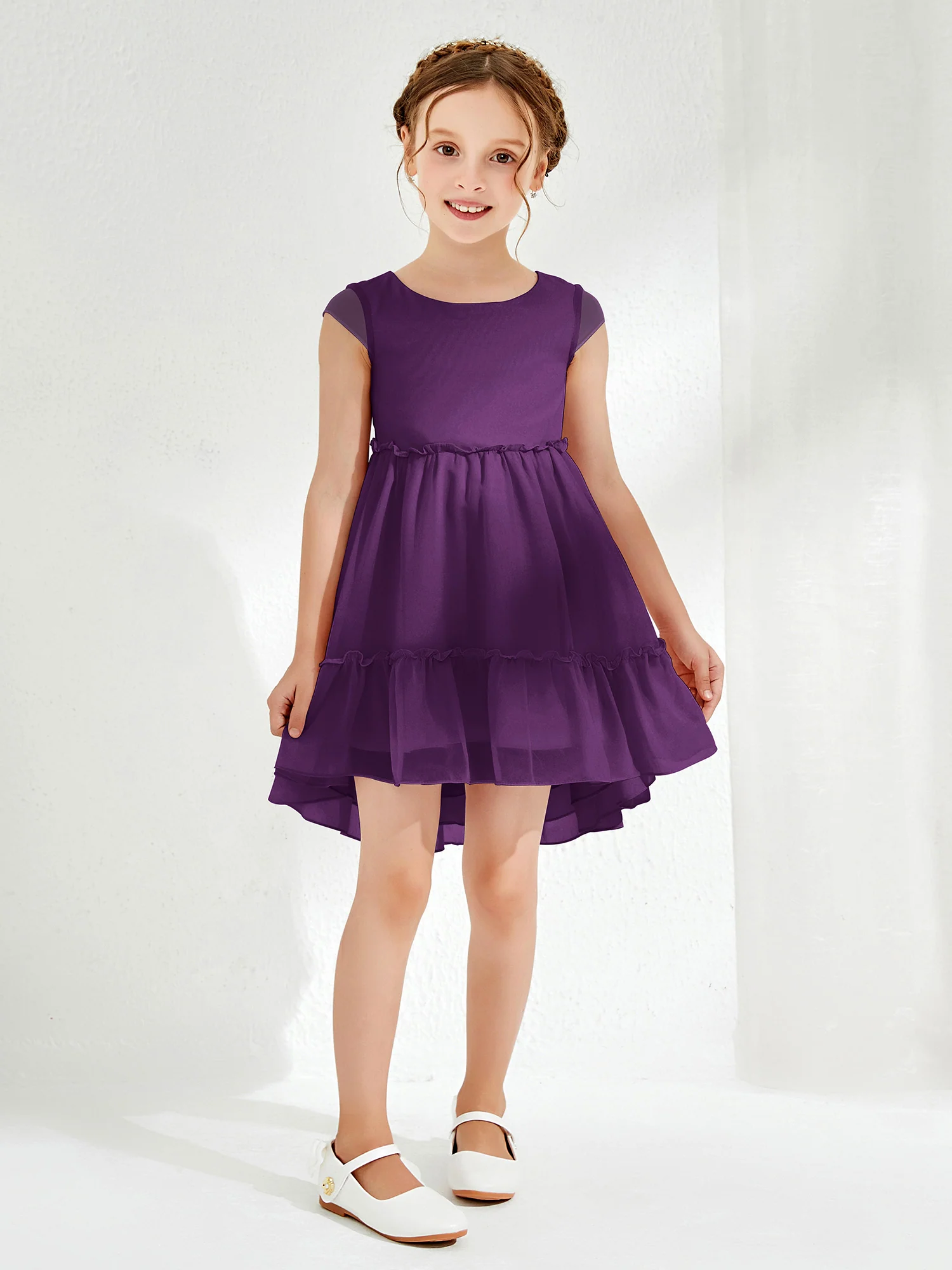 Scoop Chiffon Girl's Knee-Length Dress Grape
