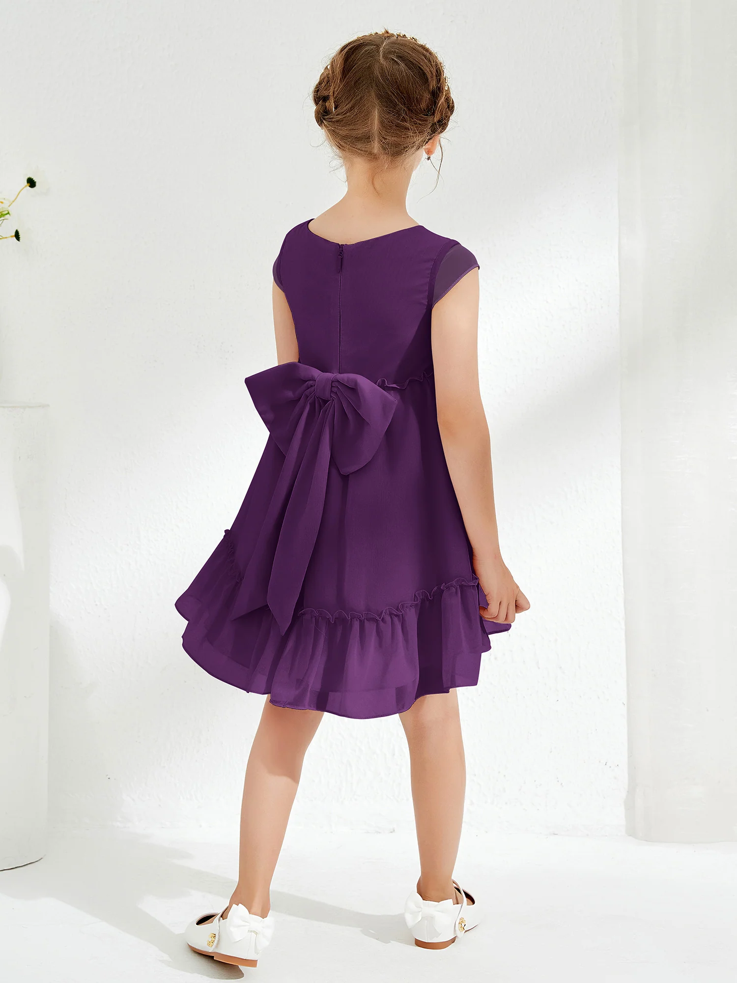 Scoop Chiffon Girl's Knee-Length Dress Grape - Image 2