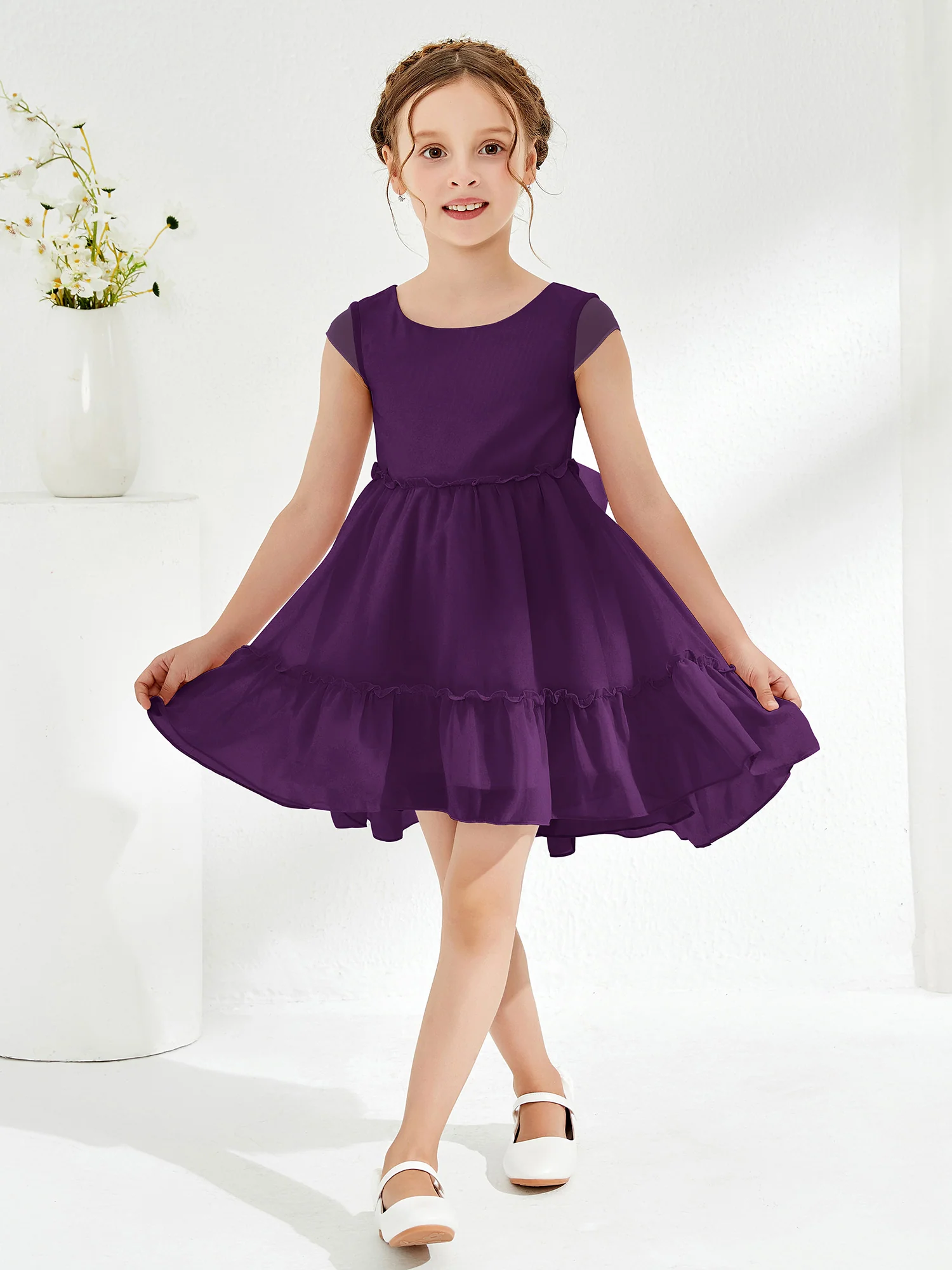 Scoop Chiffon Girl's Knee-Length Dress Grape - Image 3