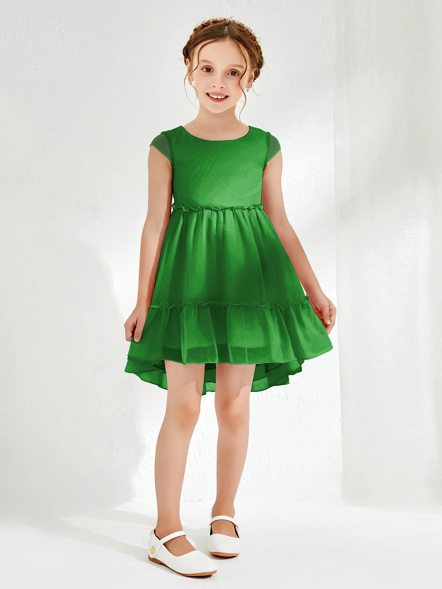 Scoop Chiffon Girl's Knee-Length Dress Green