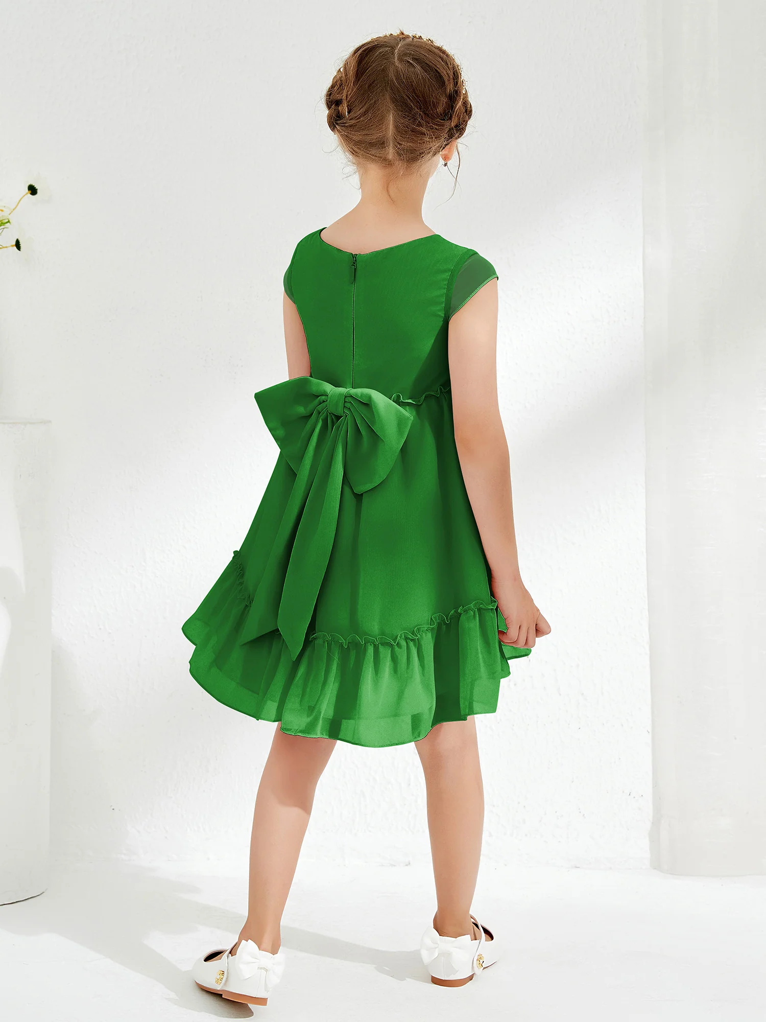 Scoop Chiffon Girl's Knee-Length Dress Green - Image 2