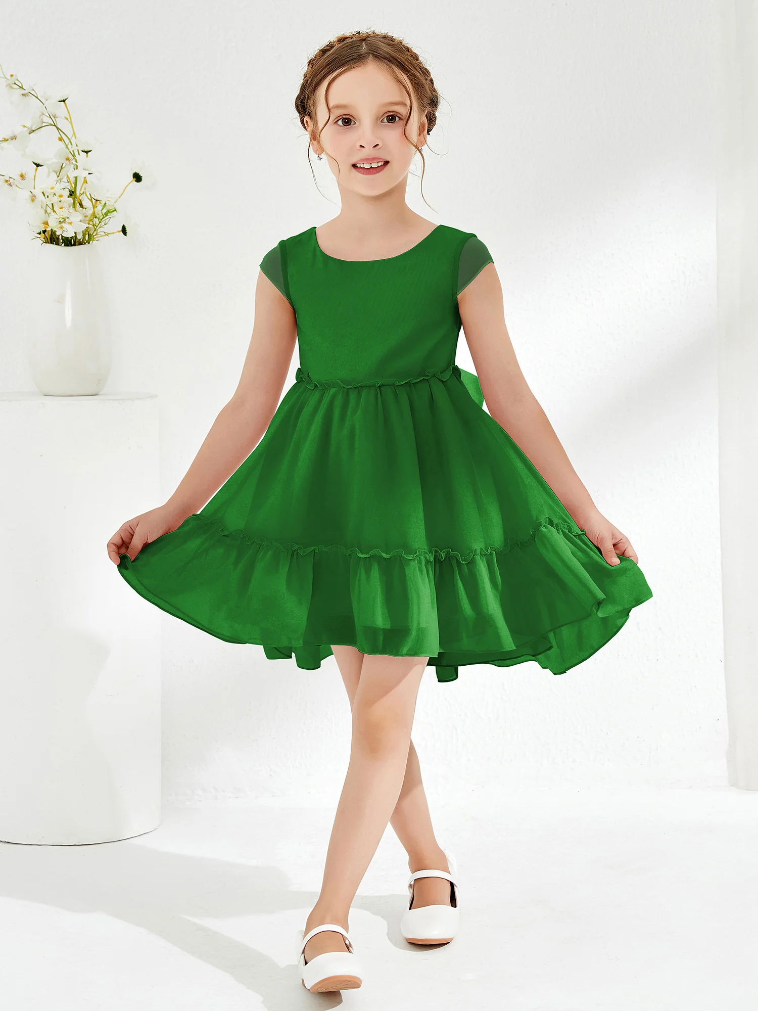 Scoop Chiffon Girl's Knee-Length Dress Green - Image 3