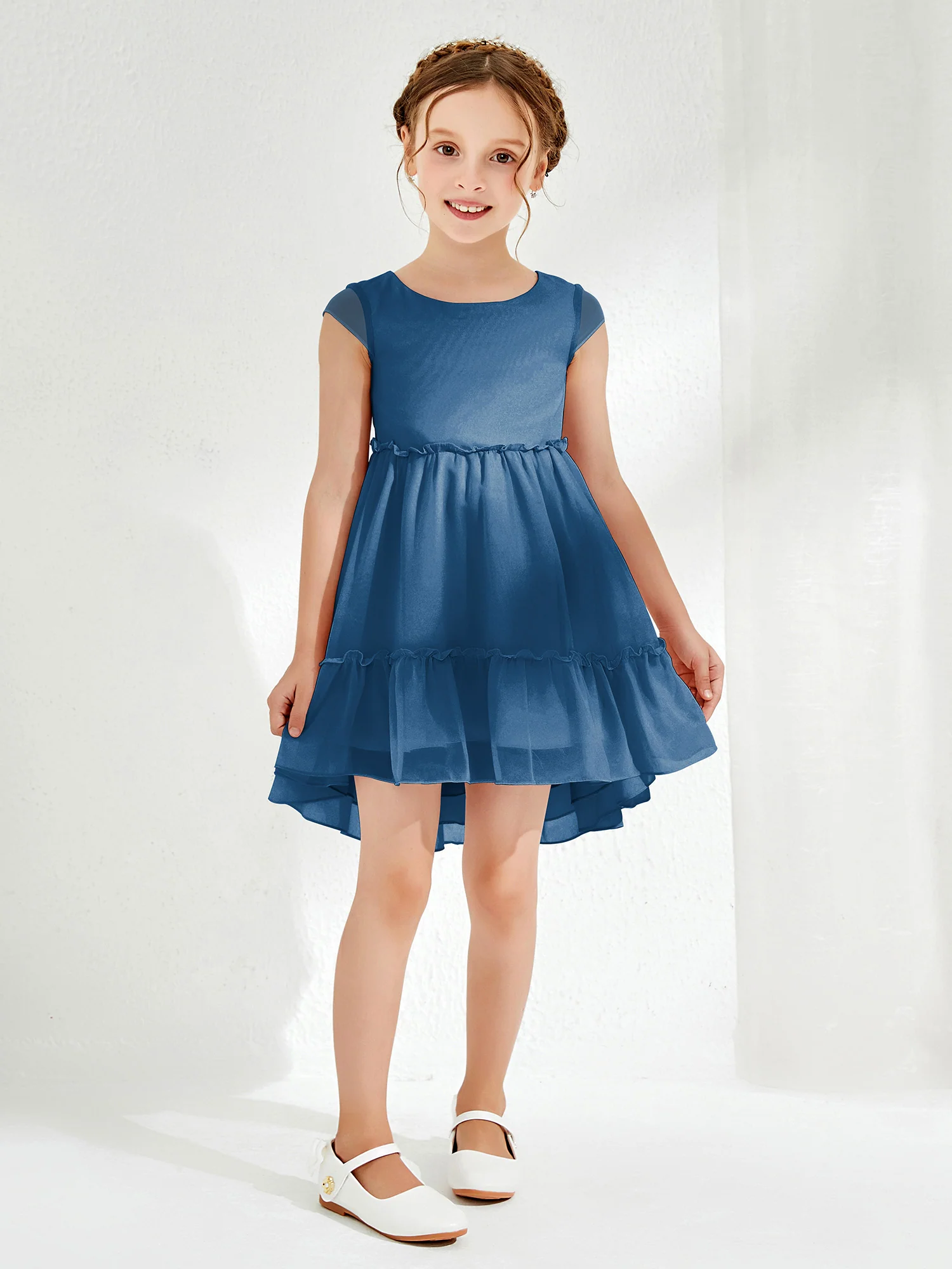 Scoop Chiffon Girl's Knee-Length Dress Ink Blue