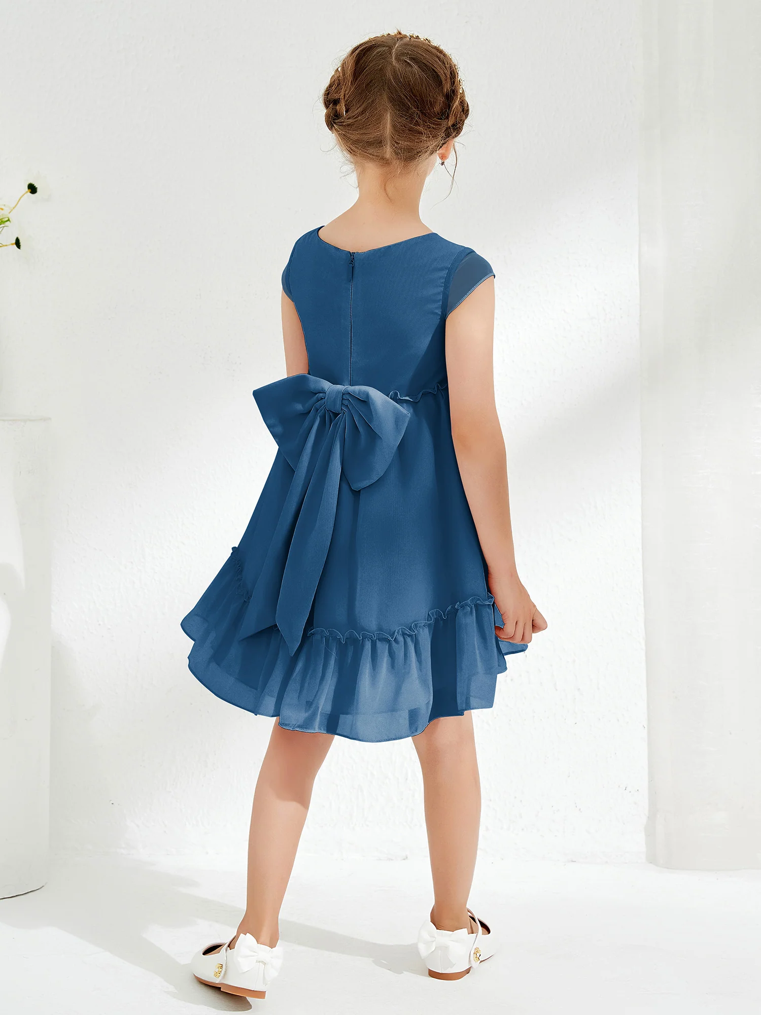 Scoop Chiffon Girl's Knee-Length Dress Ink Blue - Image 2