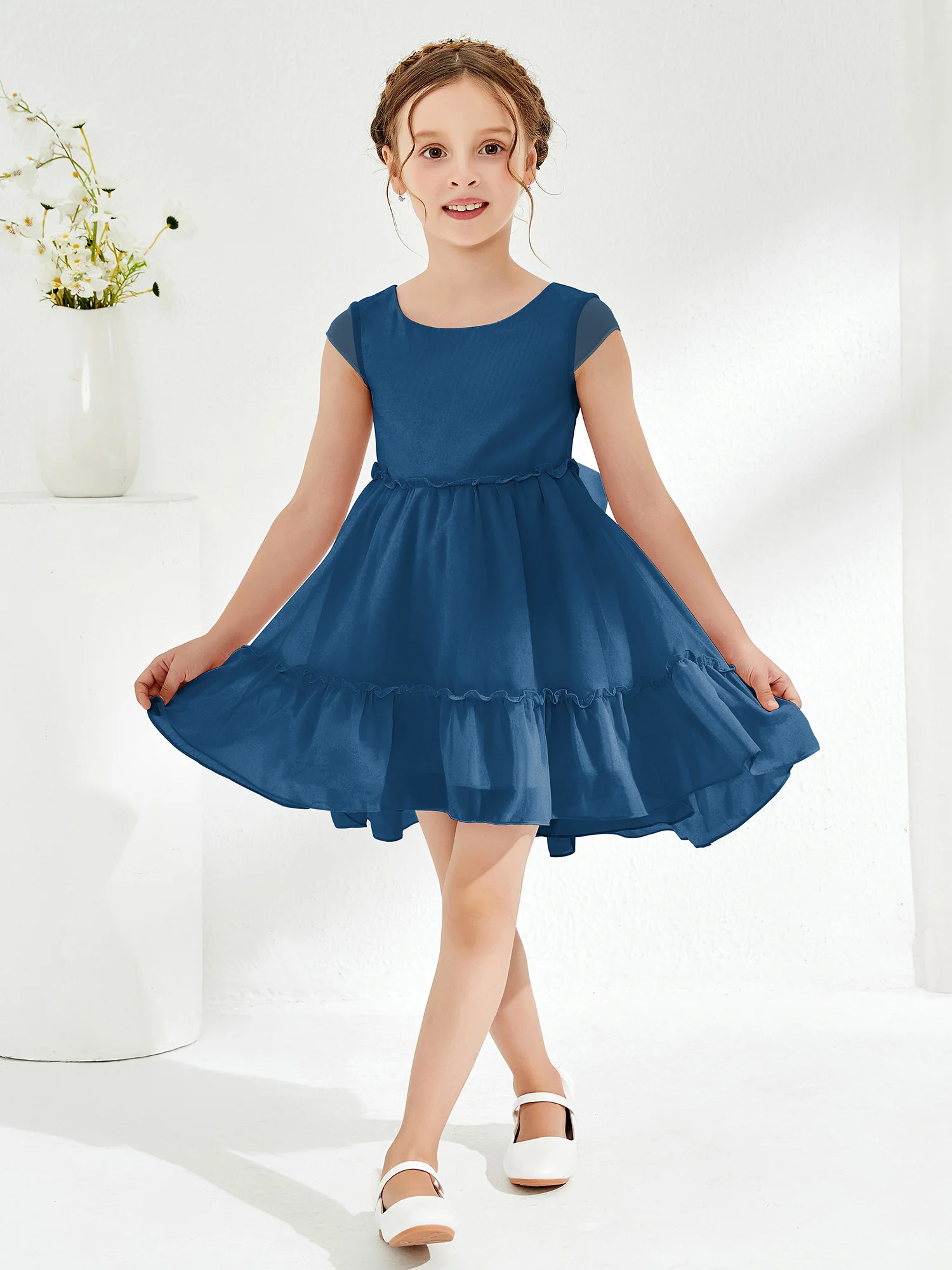 Scoop Chiffon Girl's Knee-Length Dress Ink Blue - Image 3
