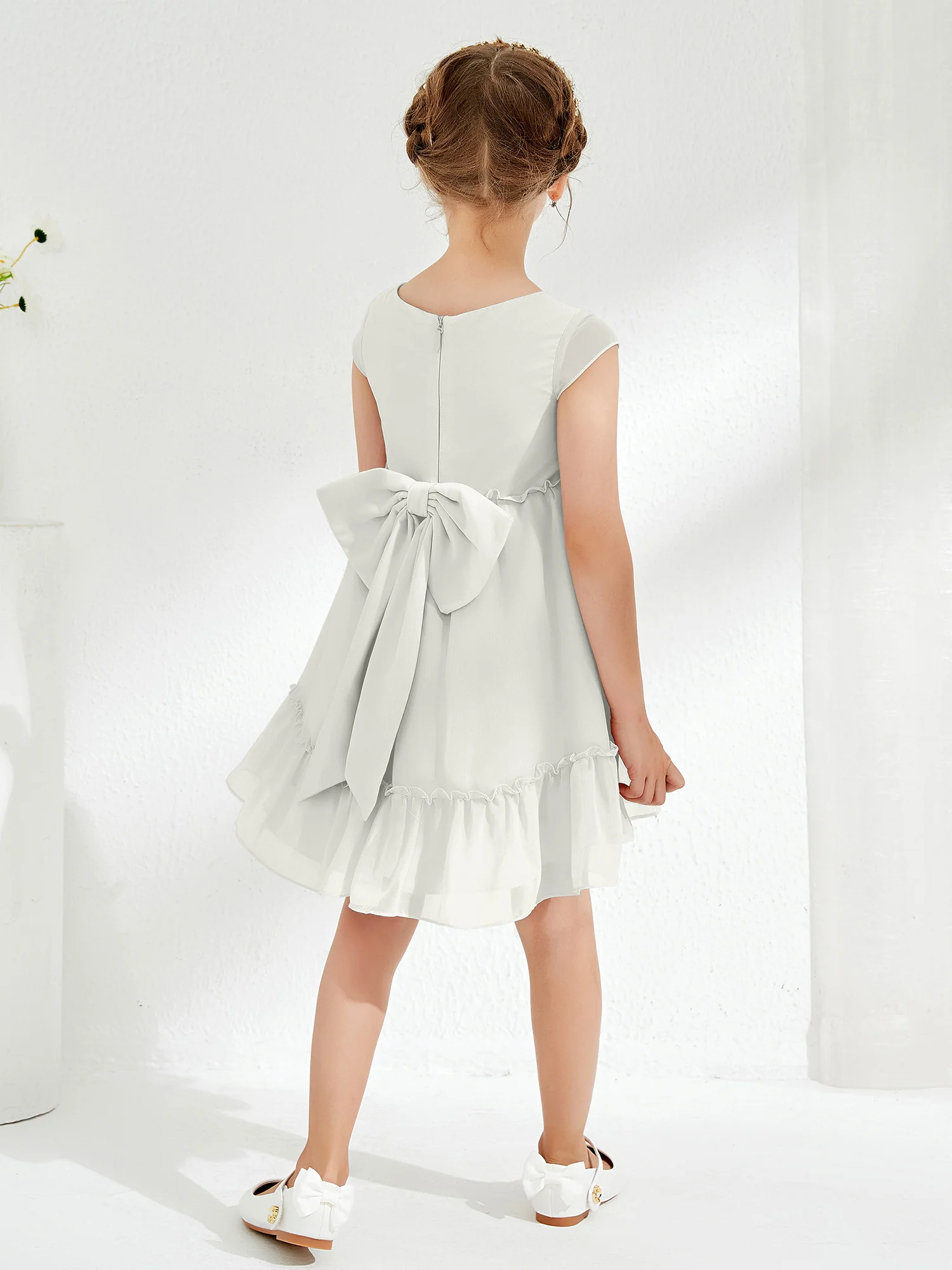 Scoop Chiffon Girl's Knee-Length Dress Ivory - Image 2