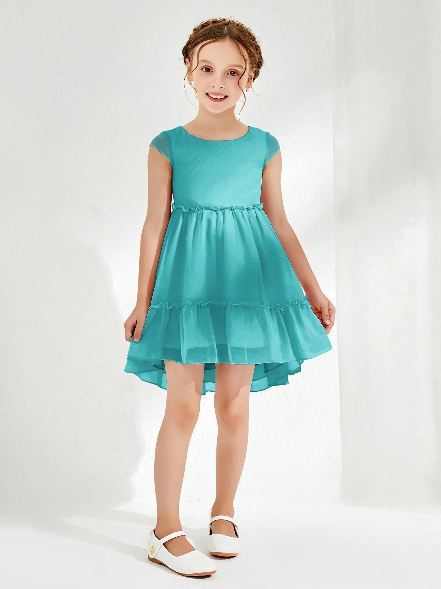 Scoop Chiffon Girl's Knee-Length Dress Jade