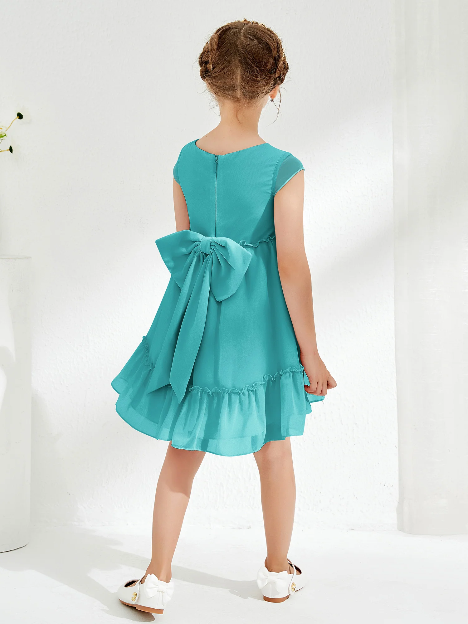 Scoop Chiffon Girl's Knee-Length Dress Jade - Image 2