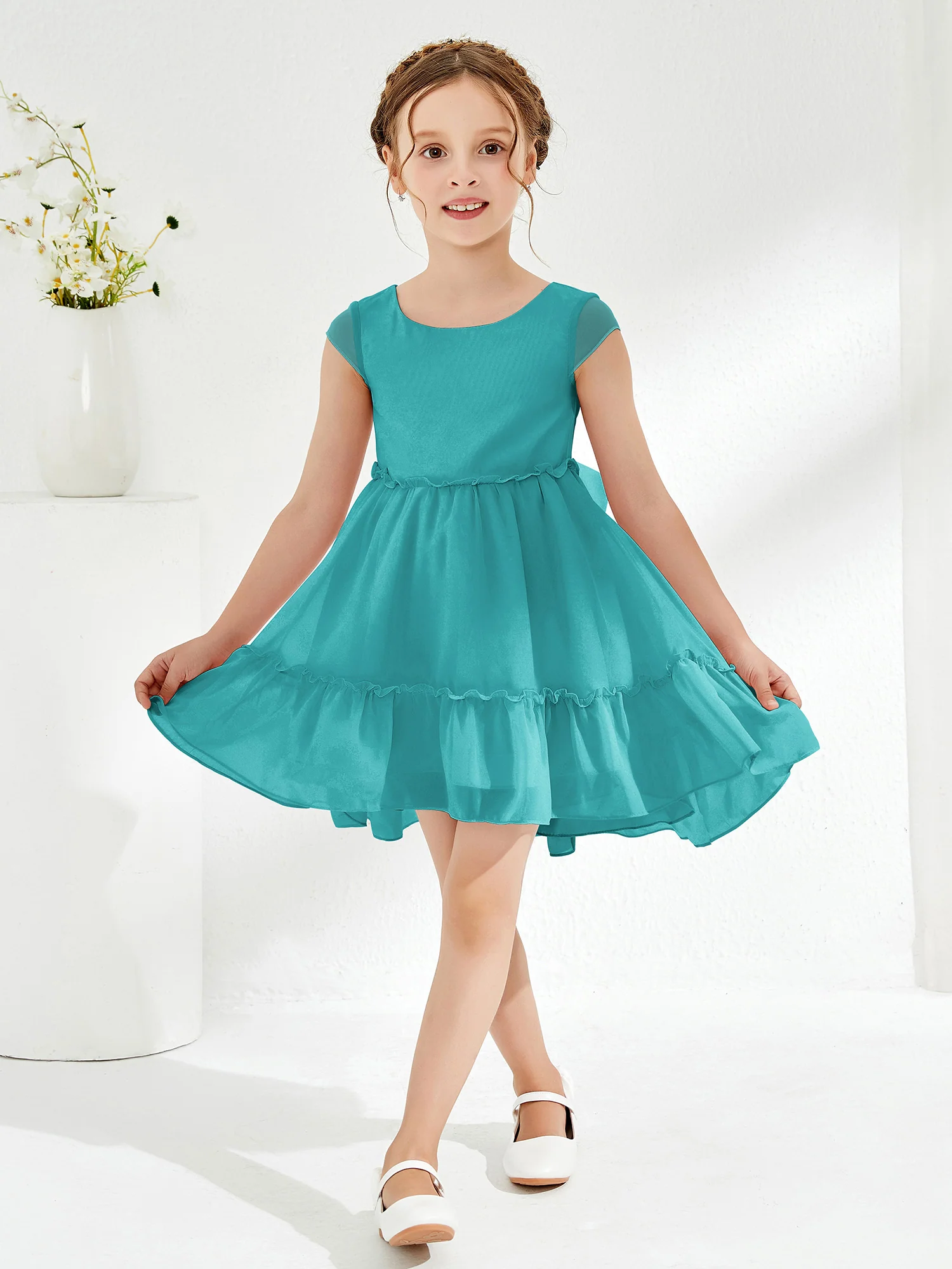 Scoop Chiffon Girl's Knee-Length Dress Jade - Image 3
