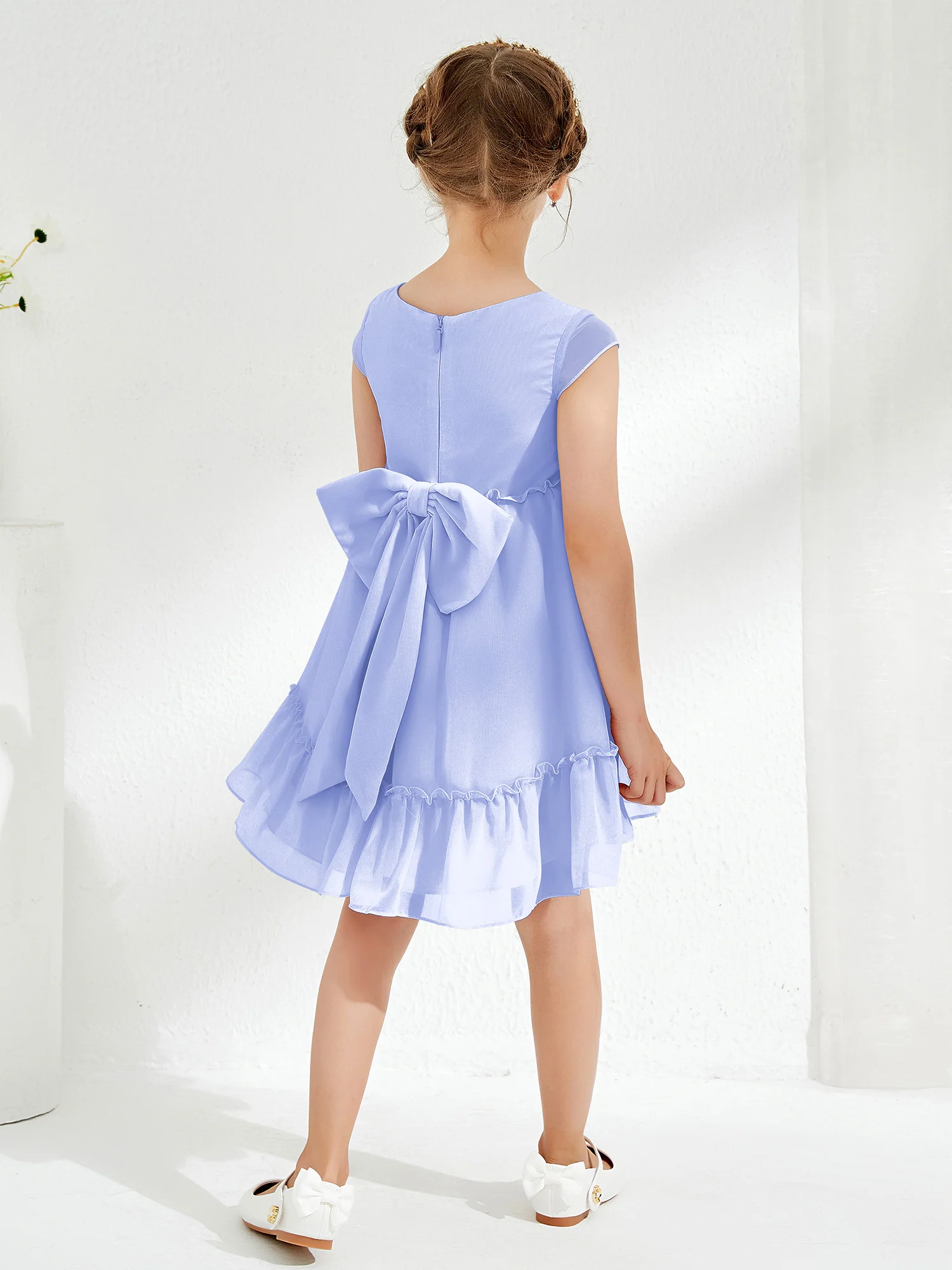 Scoop Chiffon Girl's Knee-Length Dress Lavender - Image 2