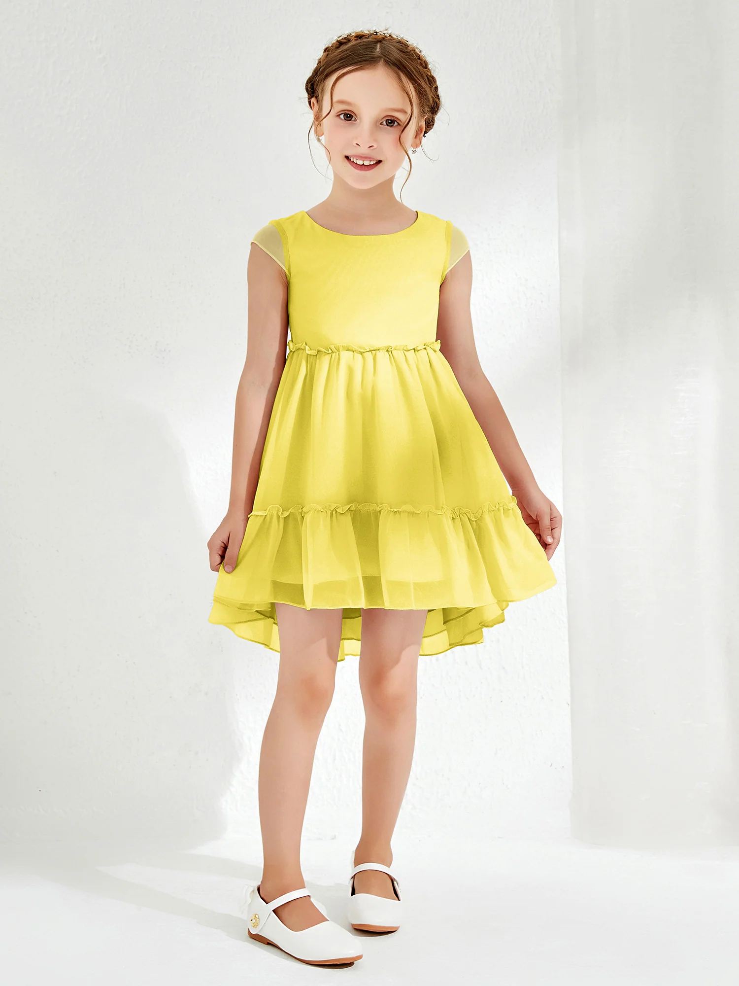 Scoop Chiffon Girl's Knee-Length Dress Lemon