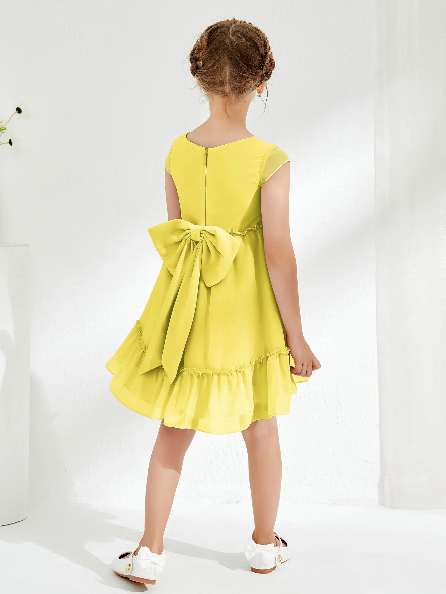 Scoop Chiffon Girl's Knee-Length Dress Lemon - Image 2