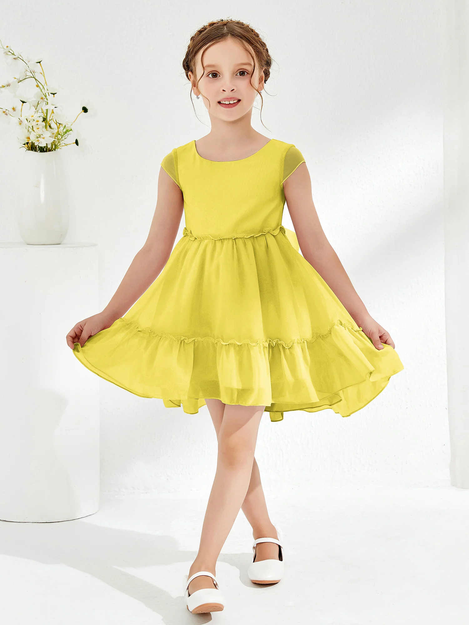 Scoop Chiffon Girl's Knee-Length Dress Lemon - Image 3
