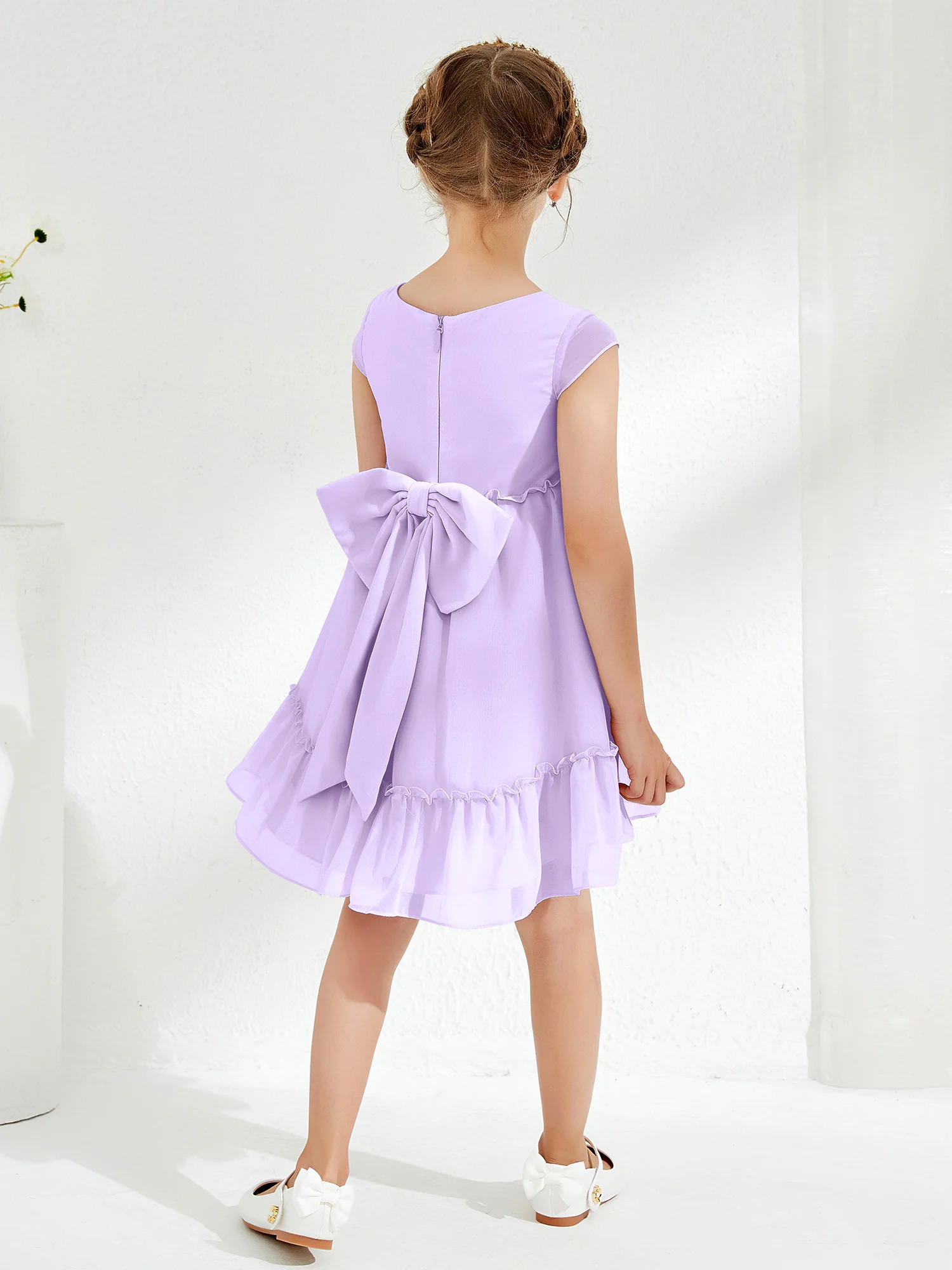 Scoop Chiffon Girl's Knee-Length Dress Lilac - Image 2