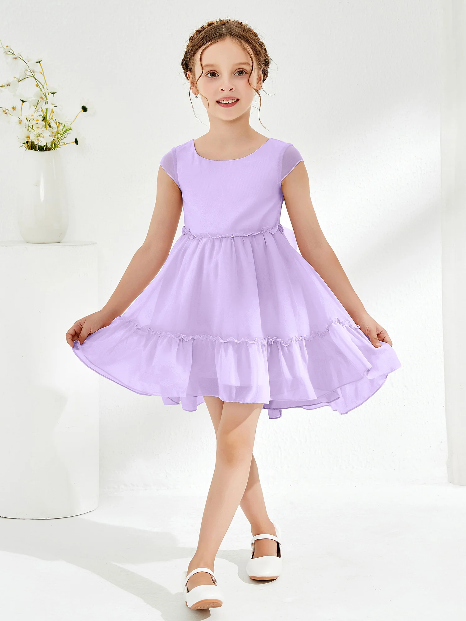 Scoop Chiffon Girl's Knee-Length Dress Lilac - Image 3