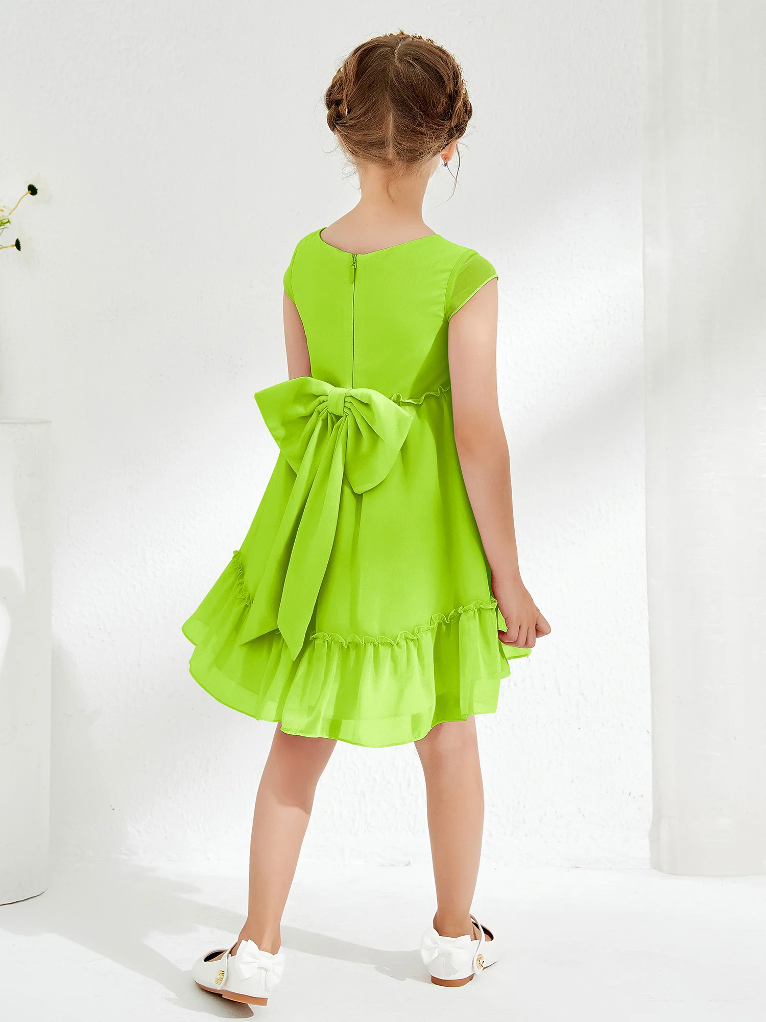 Scoop Chiffon Girl's Knee-Length Dress Lime Green - Image 2