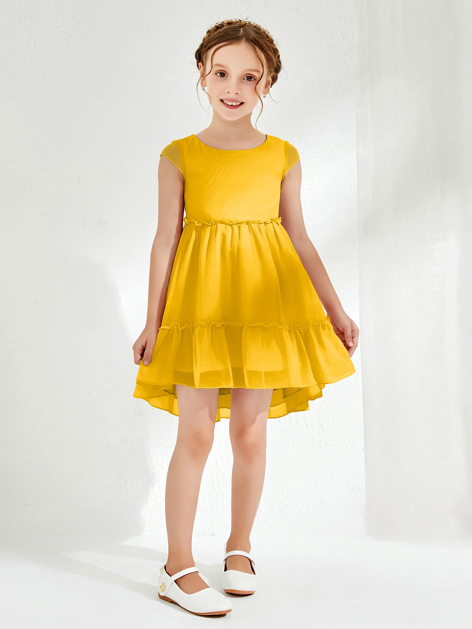 Scoop Chiffon Girl's Knee-Length Dress Marigold
