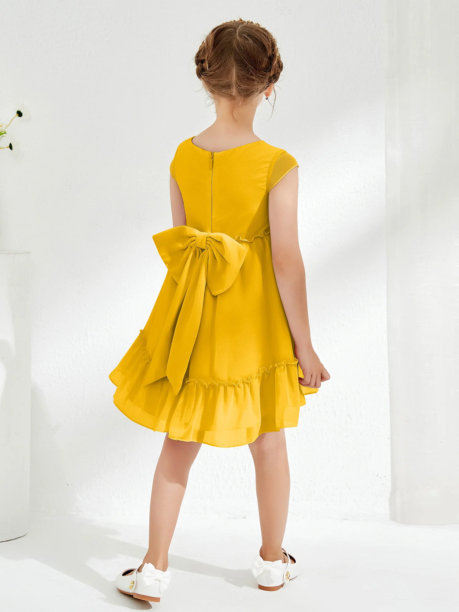 Scoop Chiffon Girl's Knee-Length Dress Marigold - Image 2
