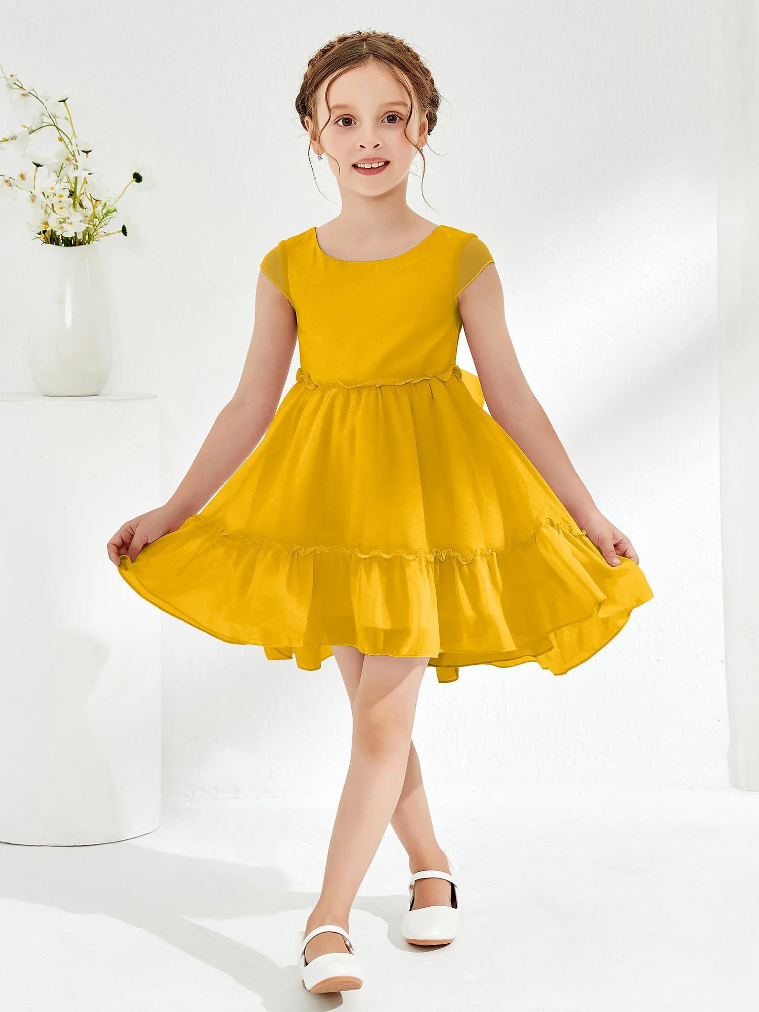 Scoop Chiffon Girl's Knee-Length Dress Marigold - Image 3