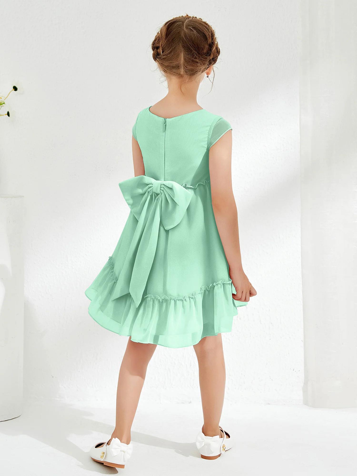 Scoop Chiffon Girl's Knee-Length Dress Mint Green - Image 2