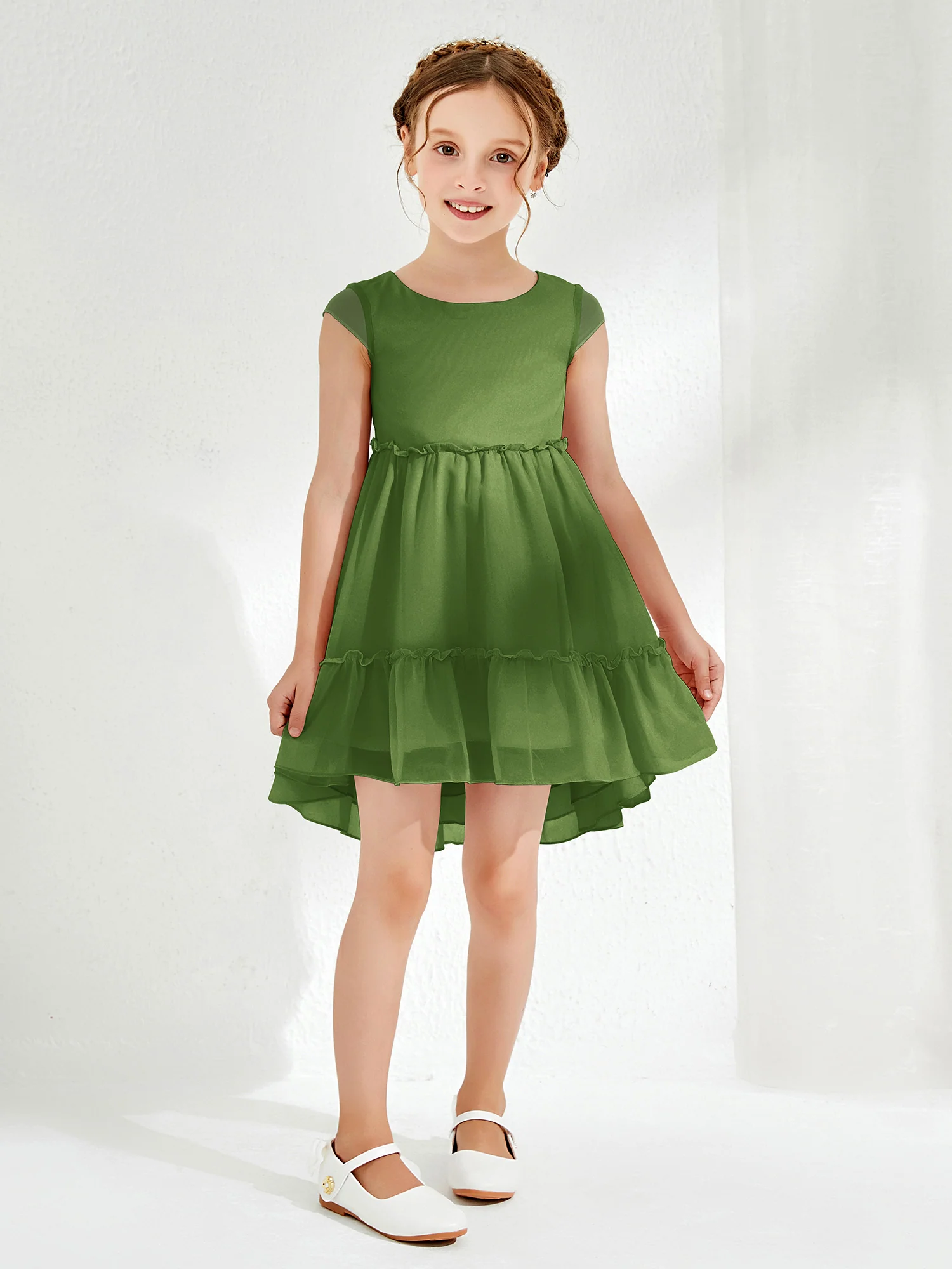 Scoop Chiffon Girl's Knee-Length Dress Moss