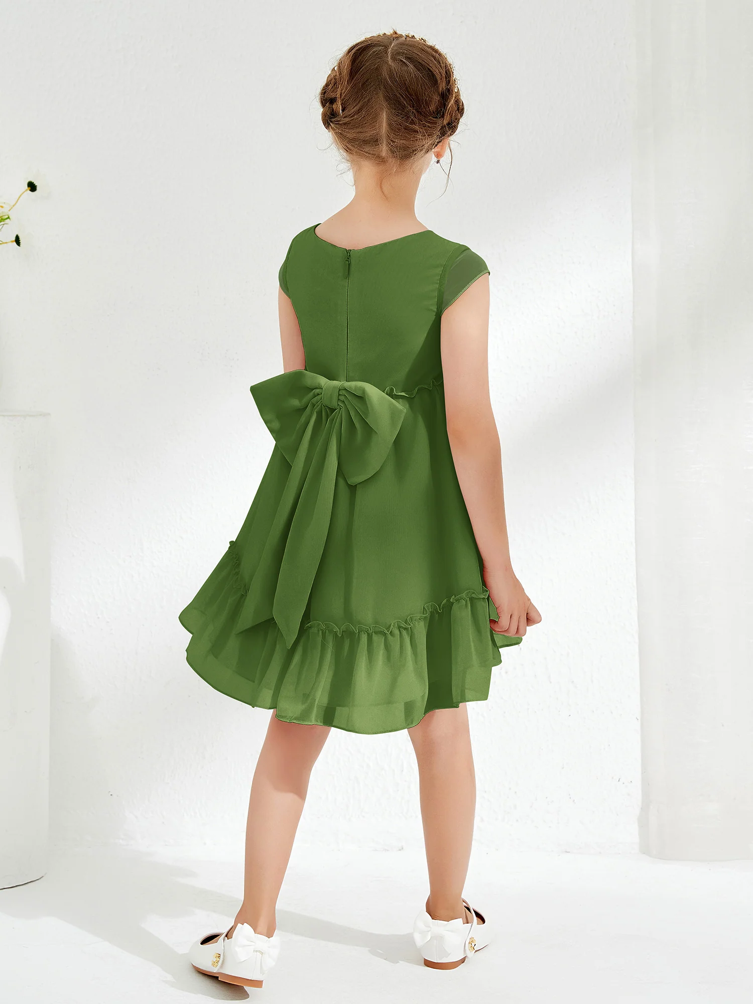 Scoop Chiffon Girl's Knee-Length Dress Moss - Image 2