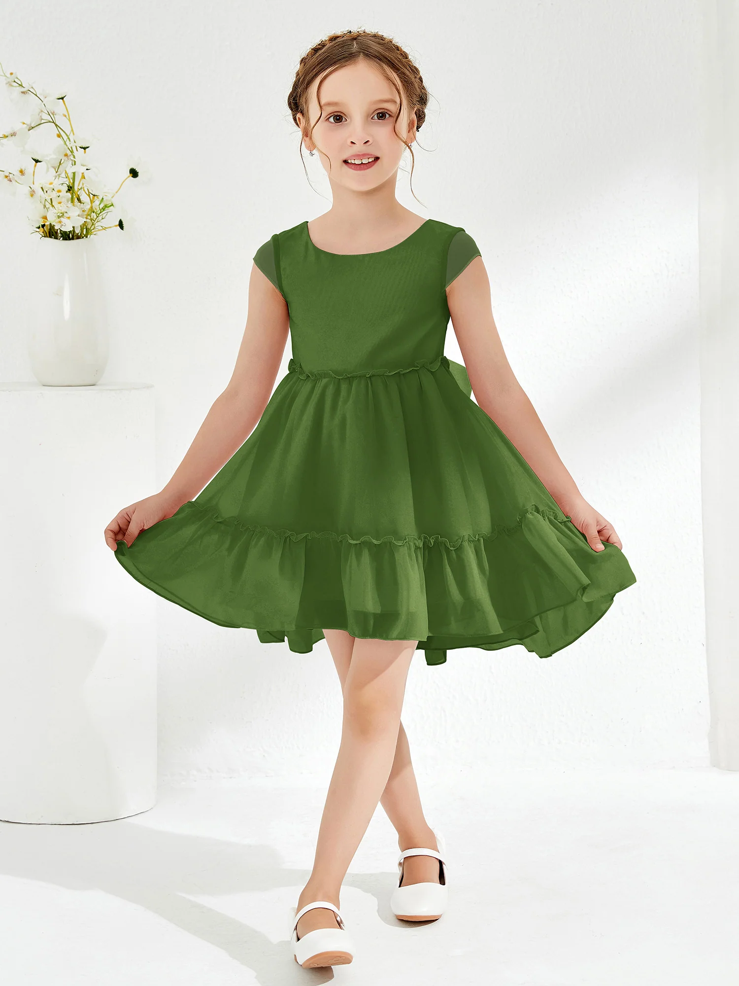 Scoop Chiffon Girl's Knee-Length Dress Moss - Image 3